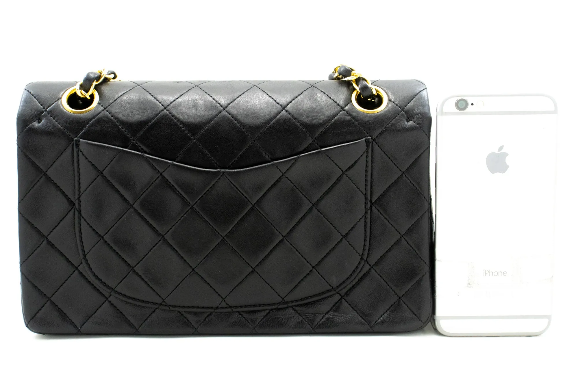 CHANEL Classic Double Flap 9" Chain Shoulder Bag Black Lambskin n02