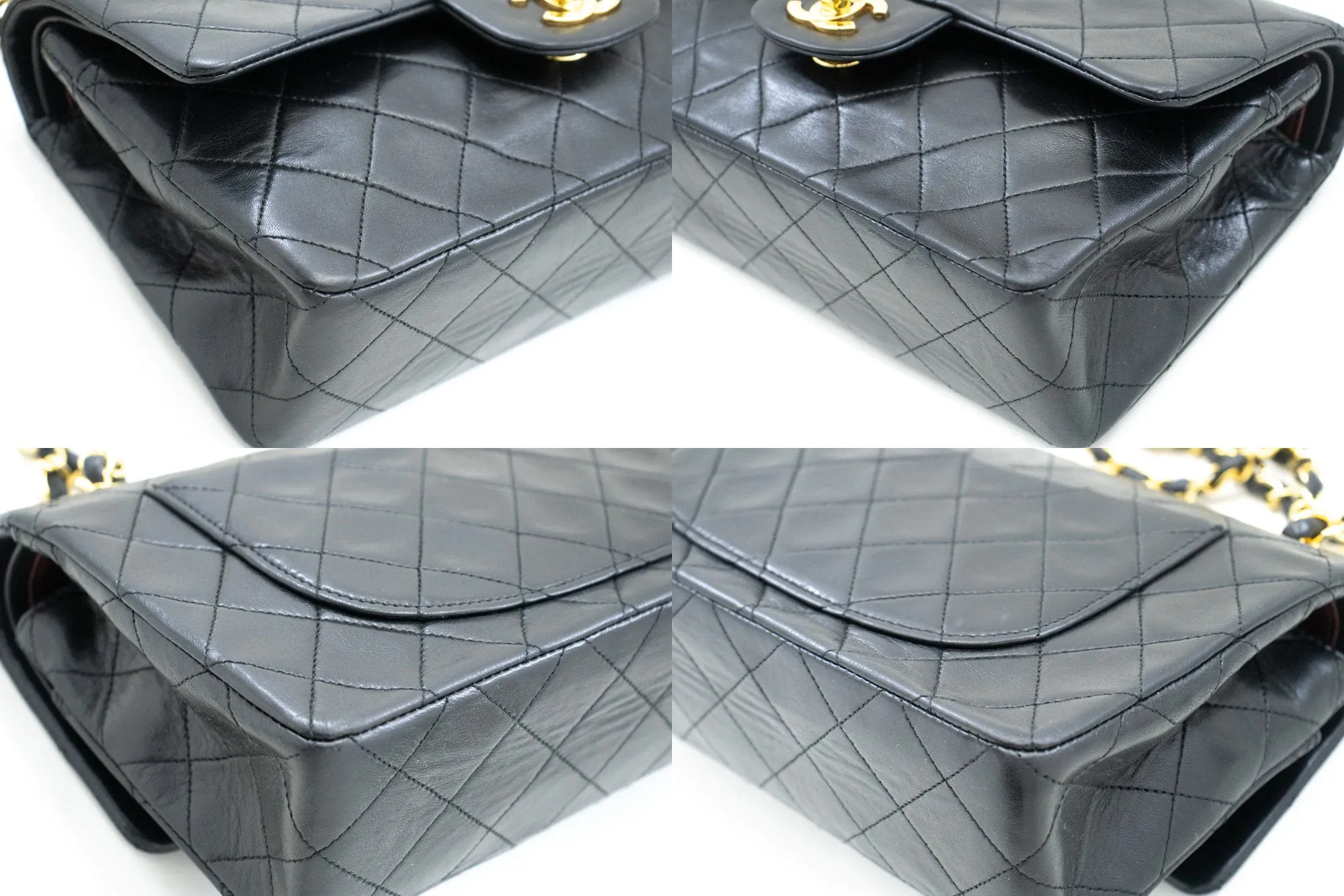 CHANEL Classic Double Flap 9" Chain Shoulder Bag Black Lambskin n02