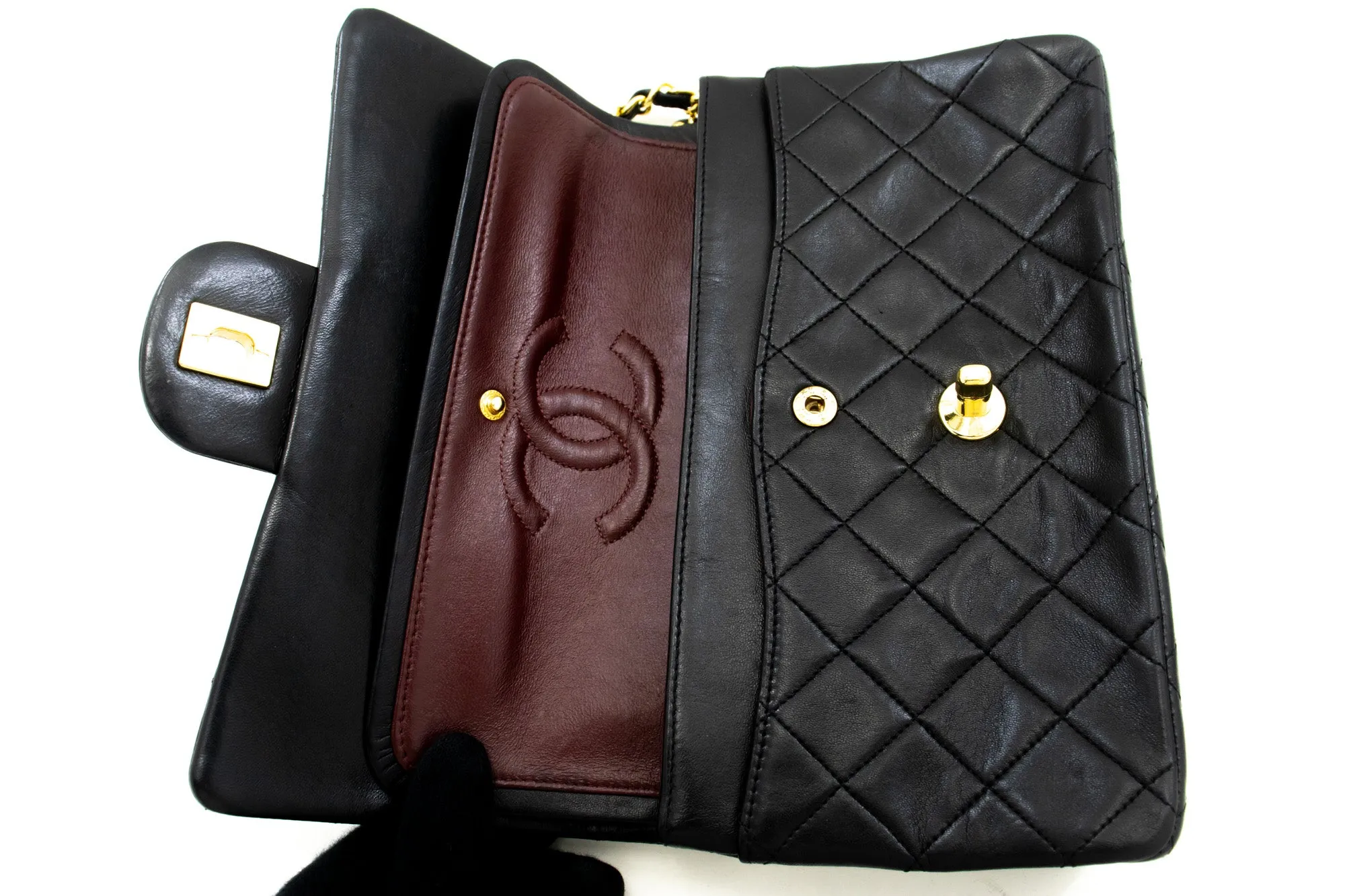 CHANEL Classic Double Flap 9" Chain Shoulder Bag Black Lambskin n02