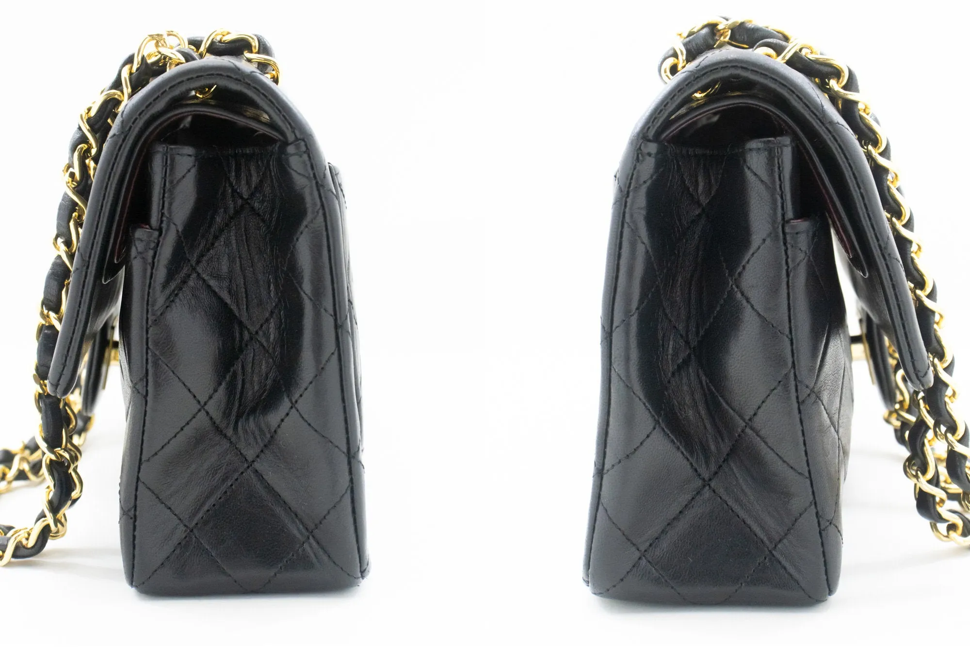 CHANEL Classic Double Flap 9" Chain Shoulder Bag Black Lambskin n02