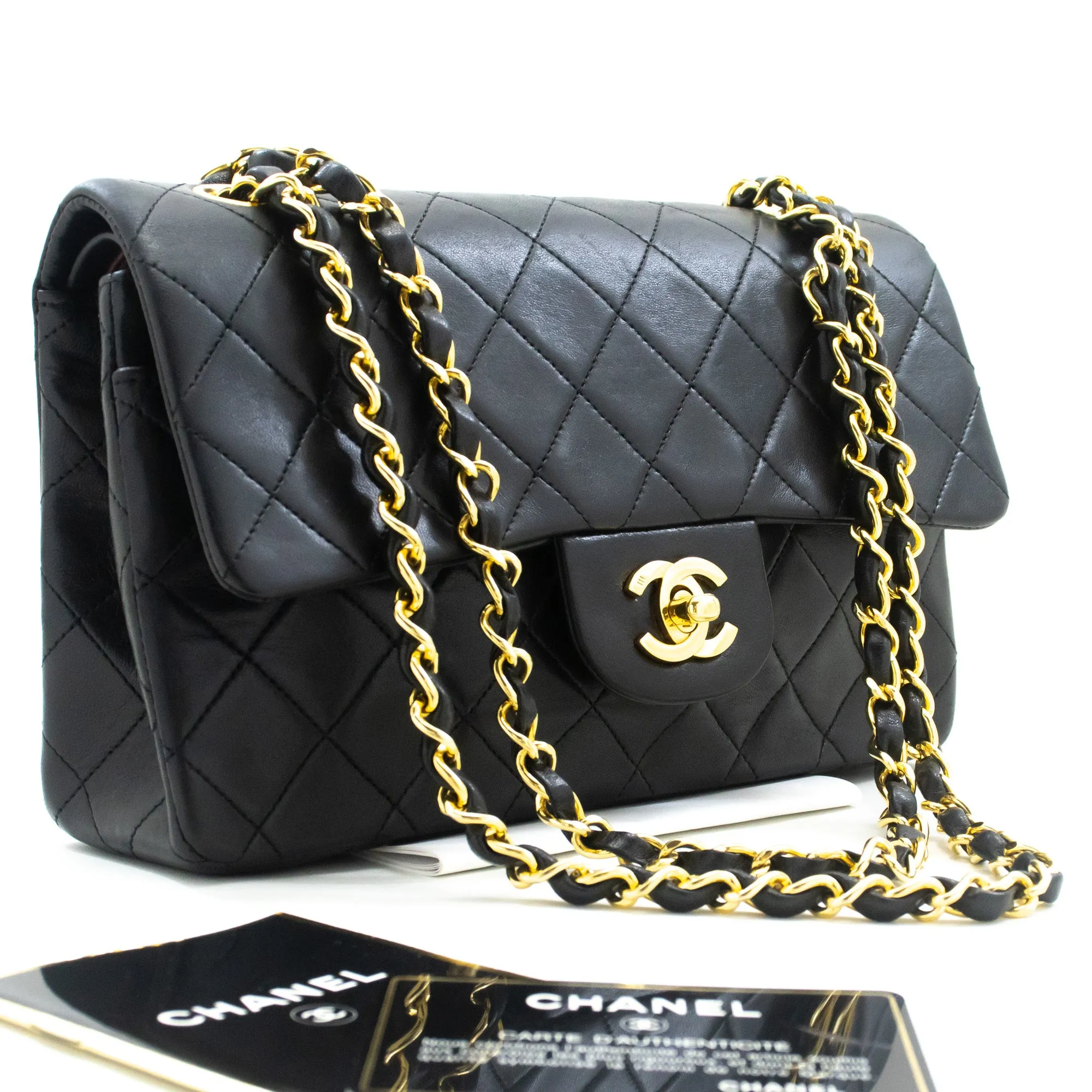 CHANEL Classic Double Flap 9" Chain Shoulder Bag Black Lambskin n02
