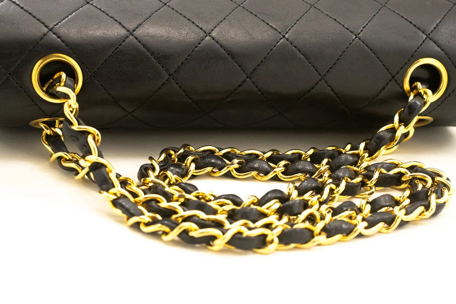CHANEL Classic Double Flap 9" Chain Shoulder Bag Black Lambskin n02