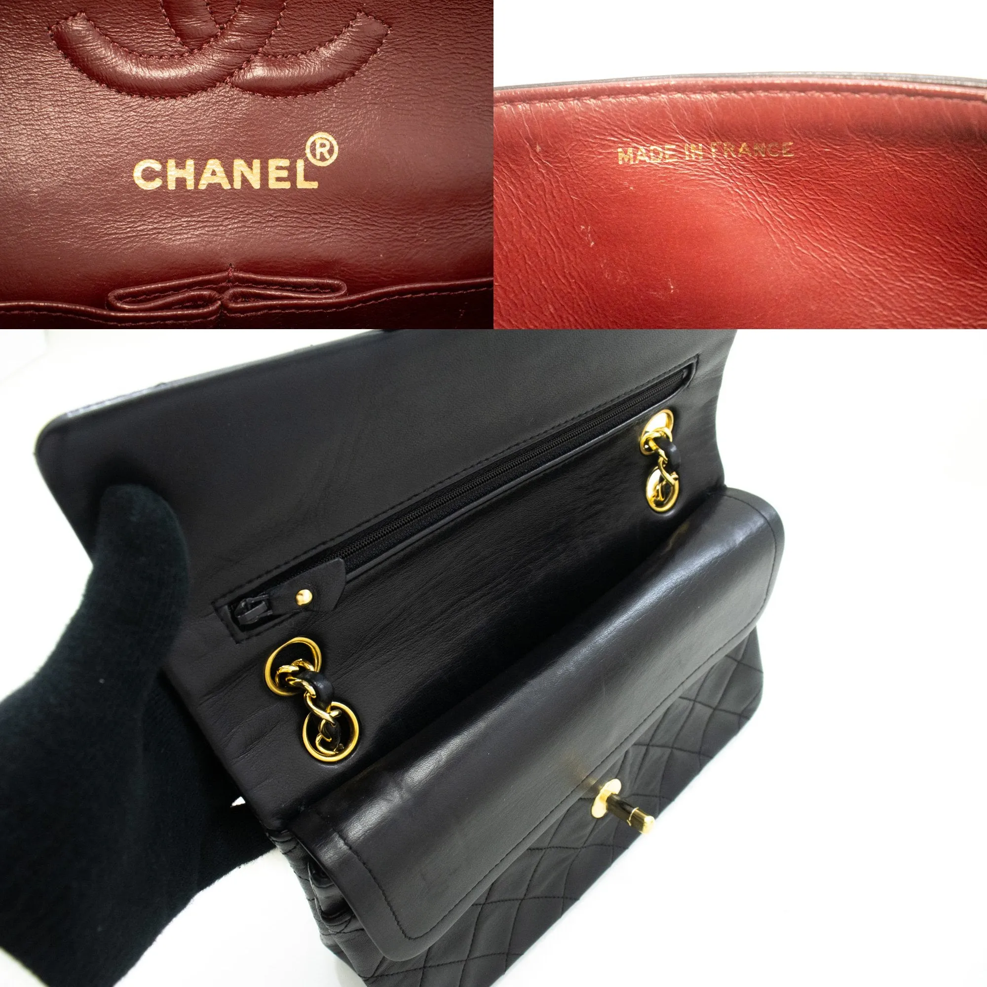 CHANEL Classic Double Flap 9" Chain Shoulder Bag Black Lambskin n02