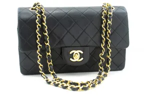 CHANEL Classic Double Flap 9" Chain Shoulder Bag Black Lambskin n02