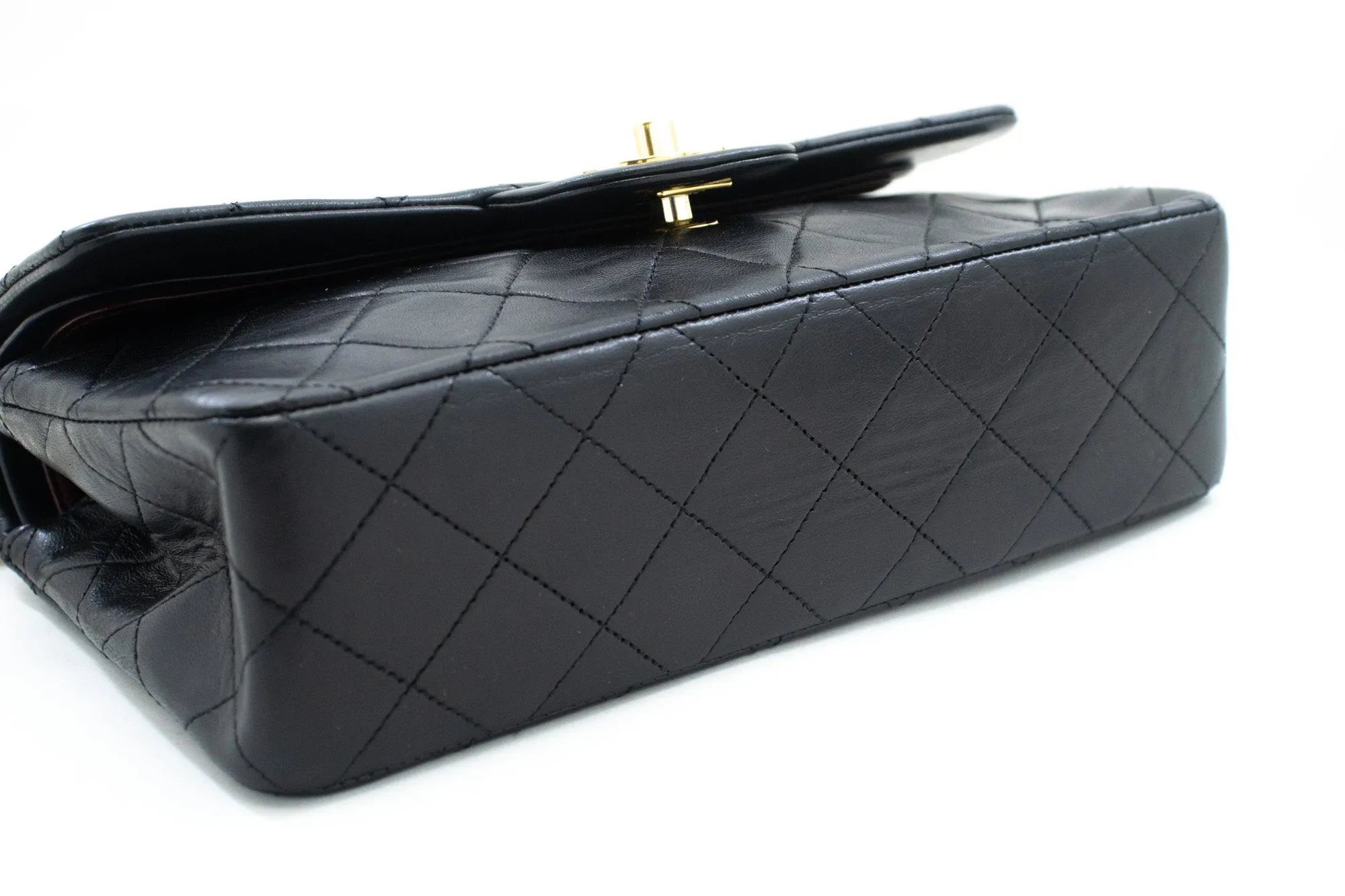 CHANEL Classic Double Flap 9" Chain Shoulder Bag Black Lambskin n02