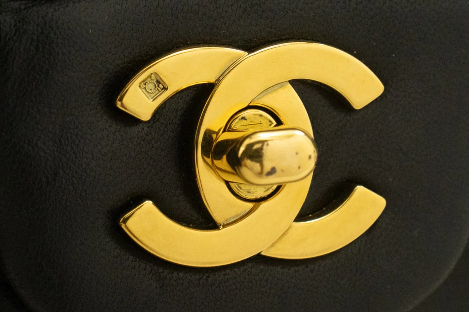 CHANEL Classic Double Flap 9" Chain Shoulder Bag Black Lambskin n31