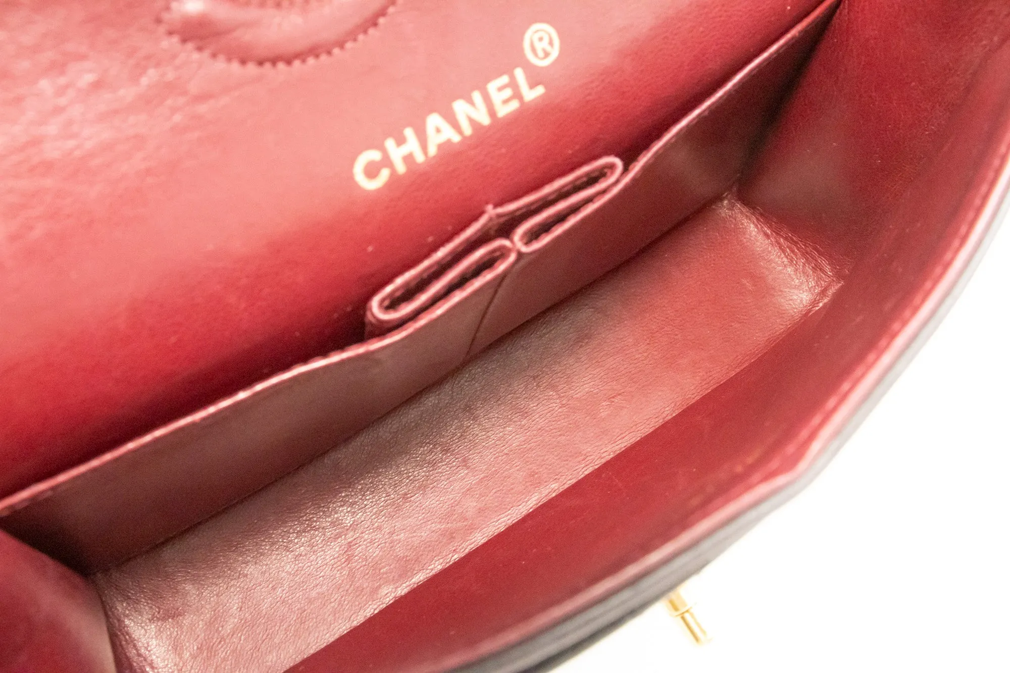 CHANEL Classic Double Flap 9" Chain Shoulder Bag Black Lambskin n31
