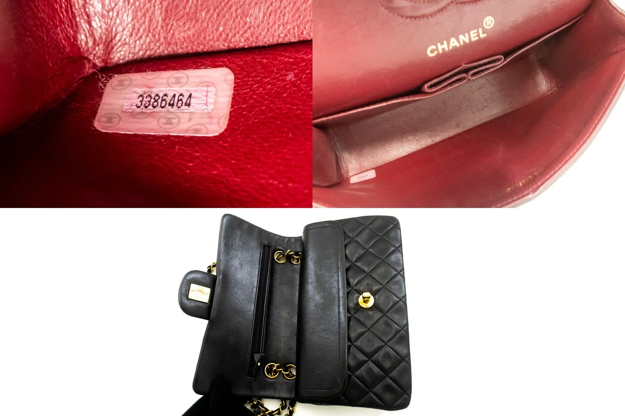 CHANEL Classic Double Flap 9" Chain Shoulder Bag Black Lambskin n31
