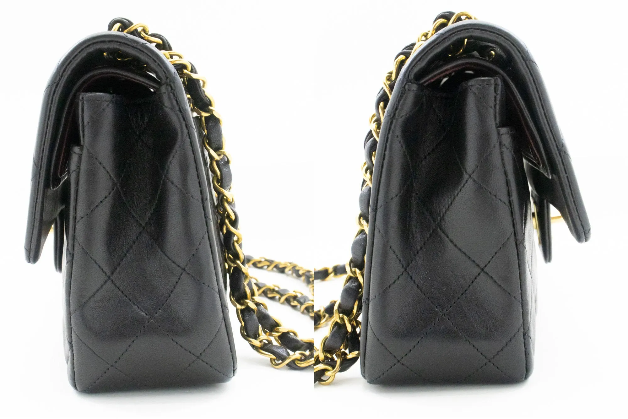 CHANEL Classic Double Flap 9" Chain Shoulder Bag Black Lambskin n31