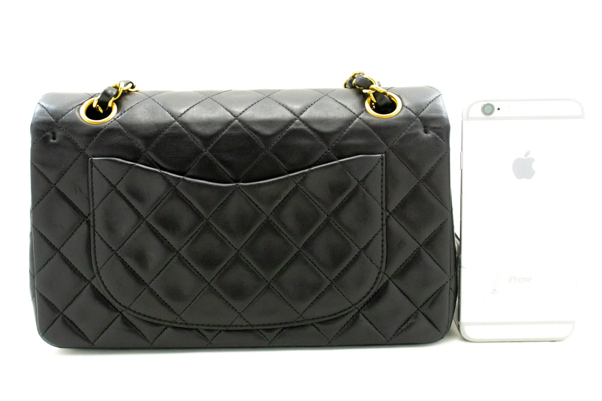 CHANEL Classic Double Flap 9" Chain Shoulder Bag Black Lambskin n31