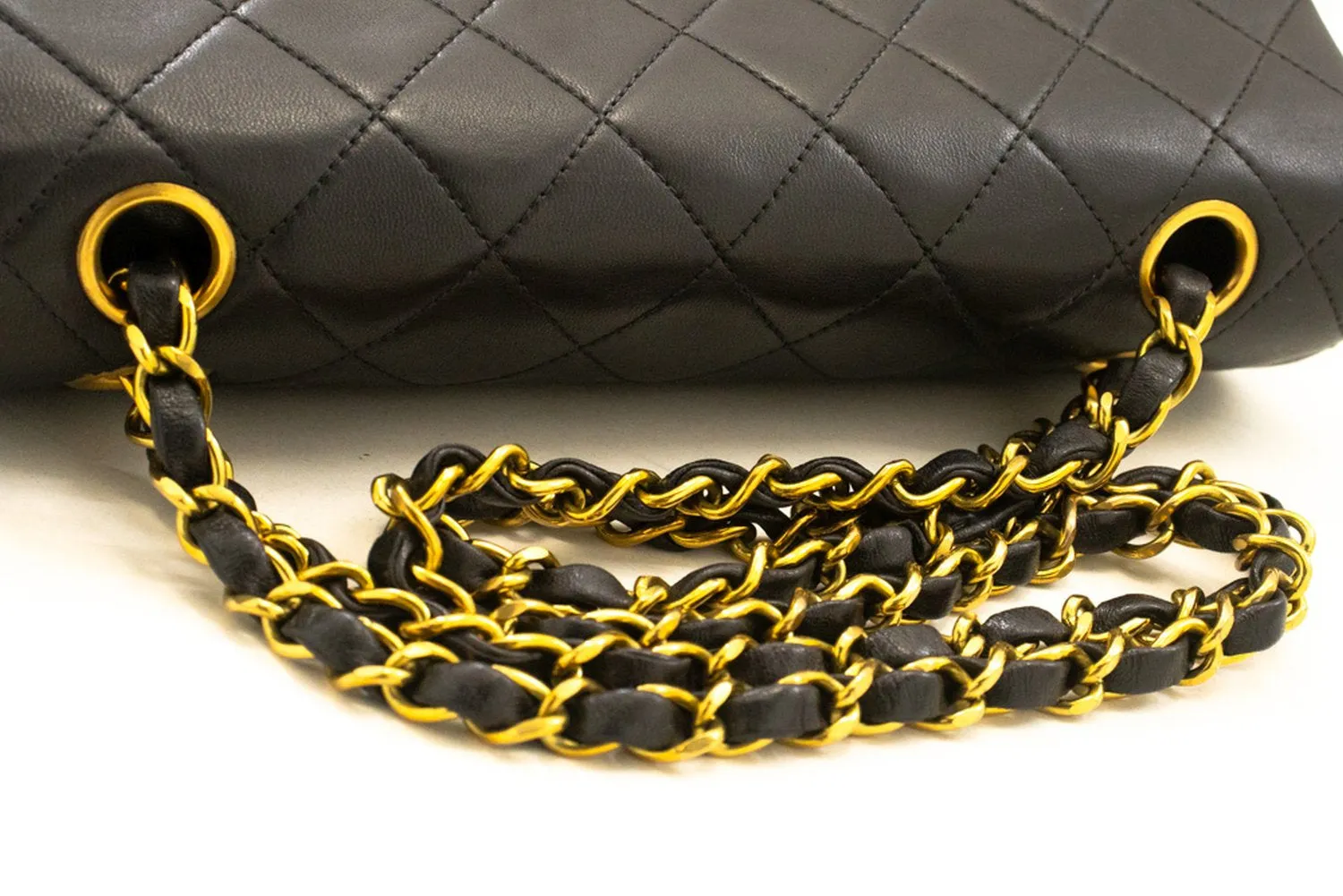 CHANEL Classic Double Flap 9" Chain Shoulder Bag Black Lambskin n31