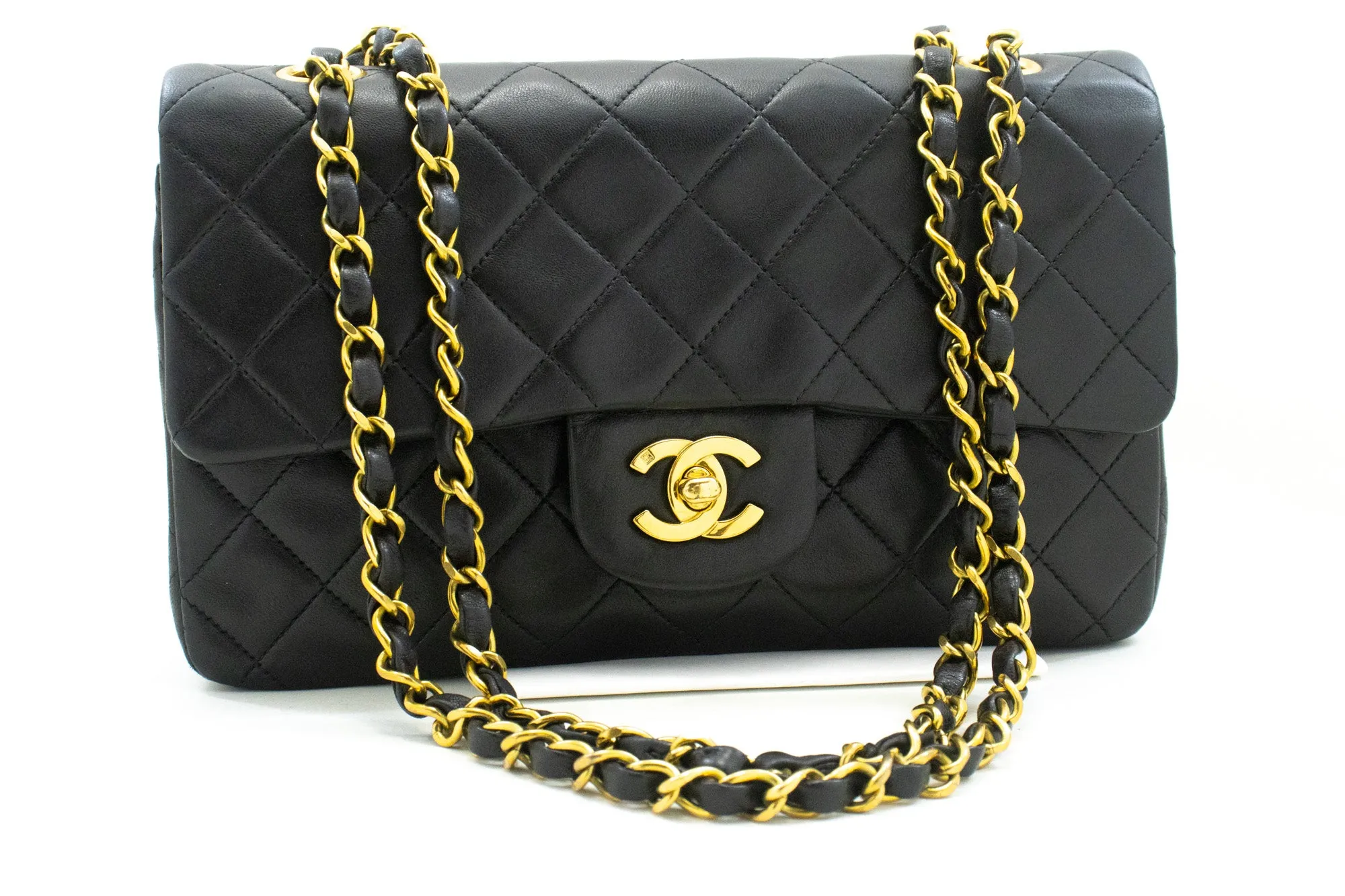 CHANEL Classic Double Flap 9" Chain Shoulder Bag Black Lambskin n31