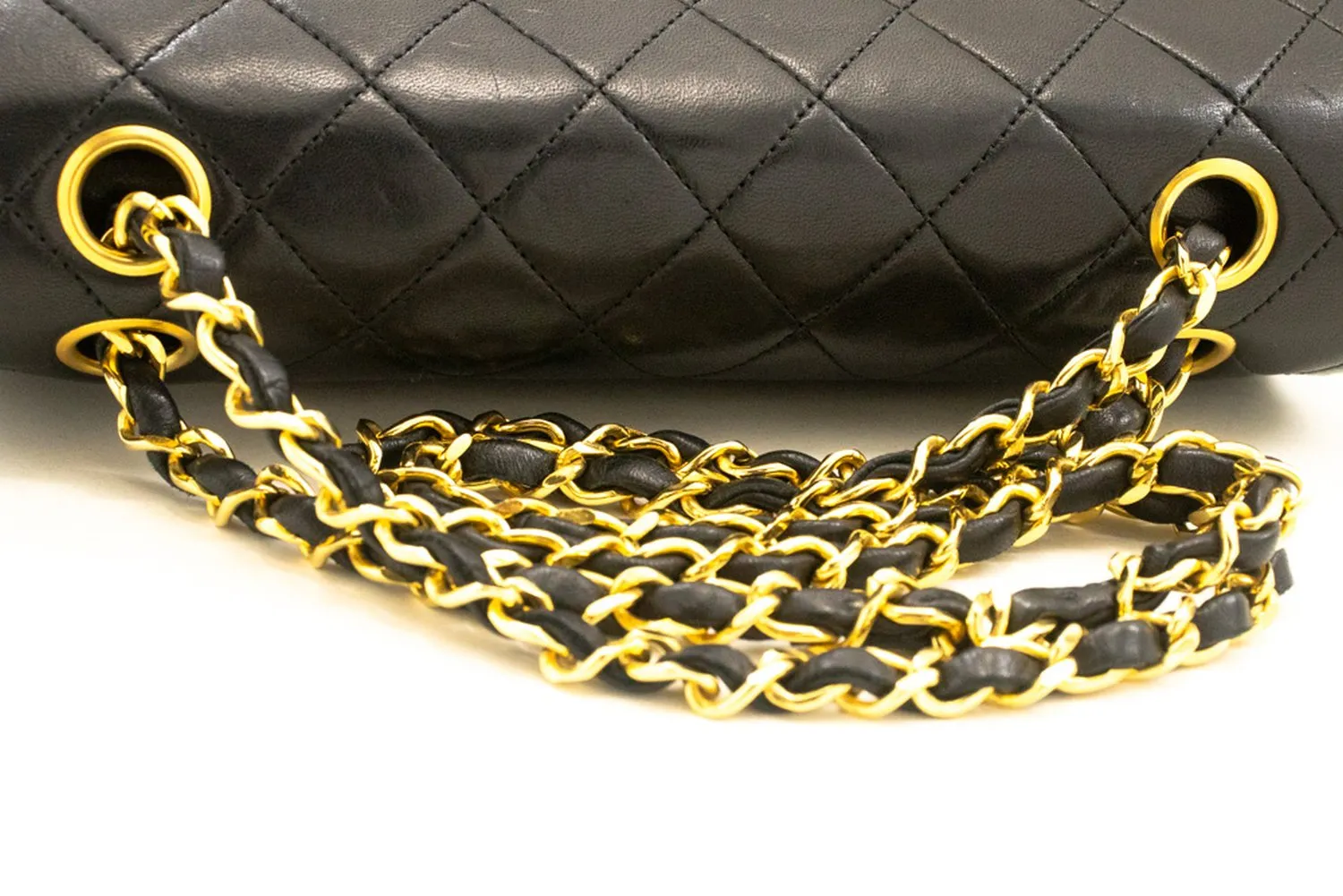 CHANEL Classic Double Flap 9" Chain Shoulder Bag Black Lambskin n33
