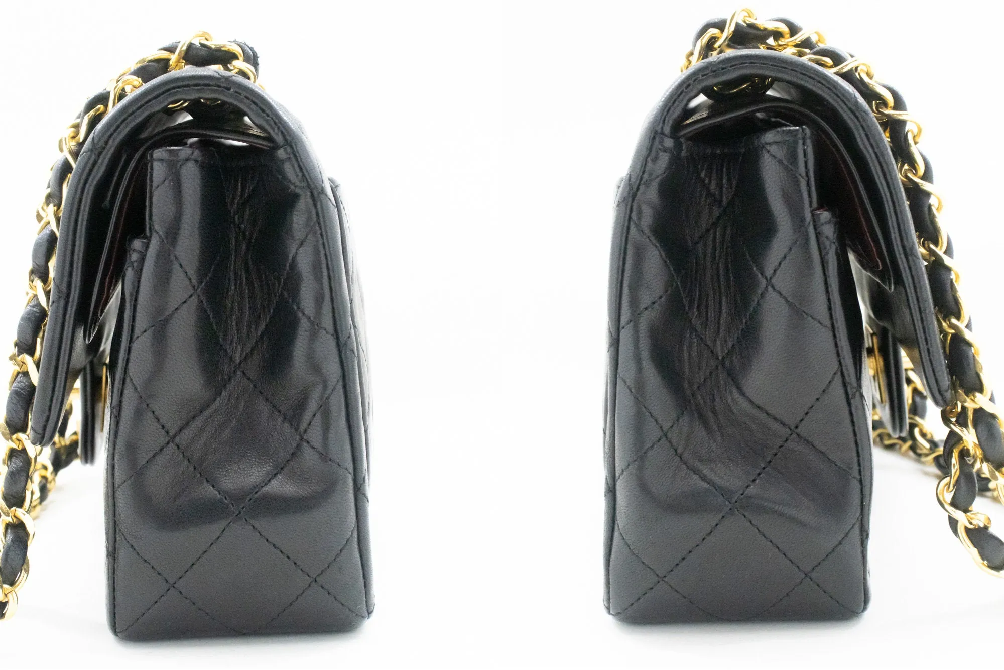 CHANEL Classic Double Flap 9" Chain Shoulder Bag Black Lambskin n33