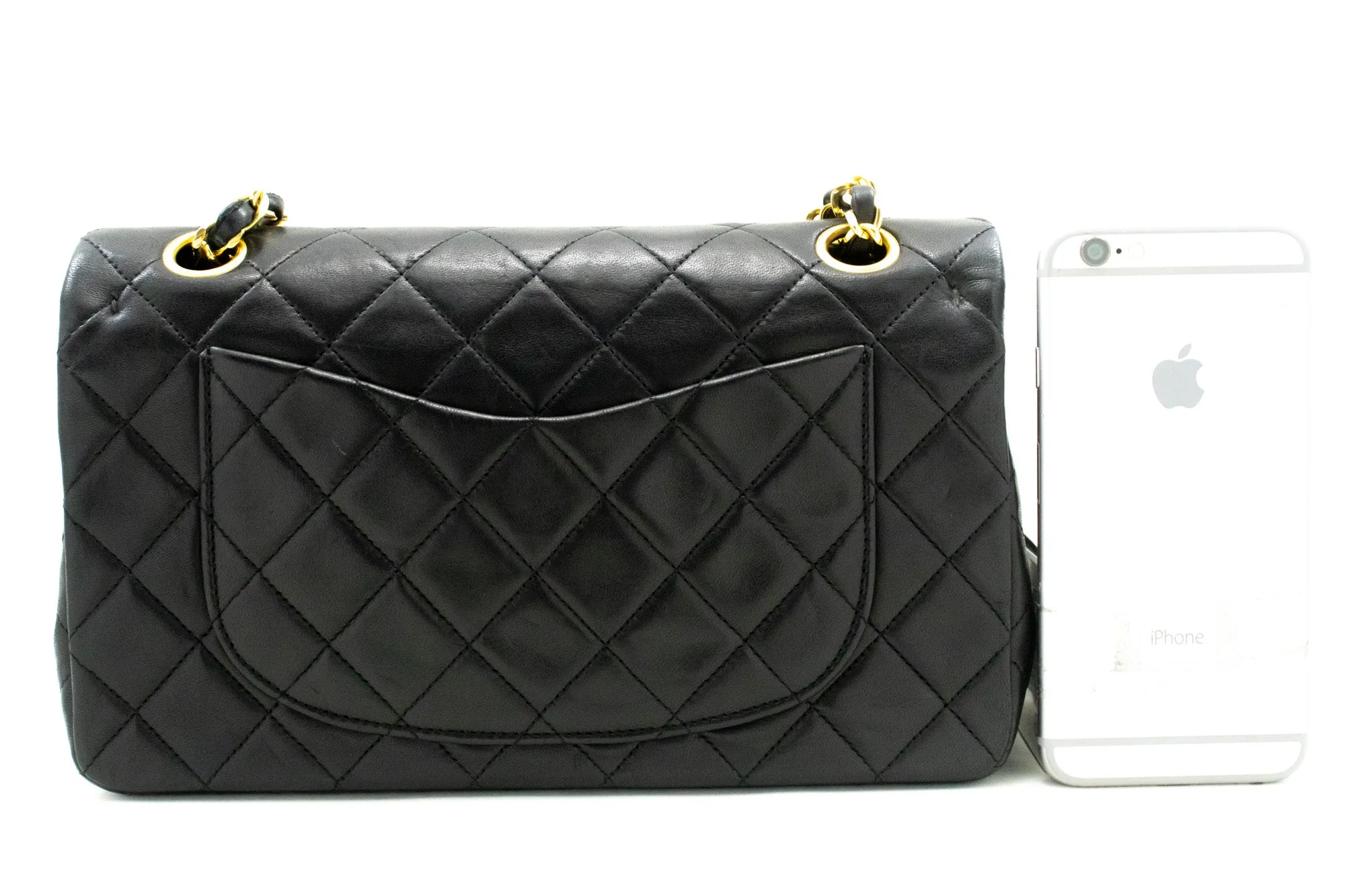 CHANEL Classic Double Flap 9" Chain Shoulder Bag Black Lambskin n33