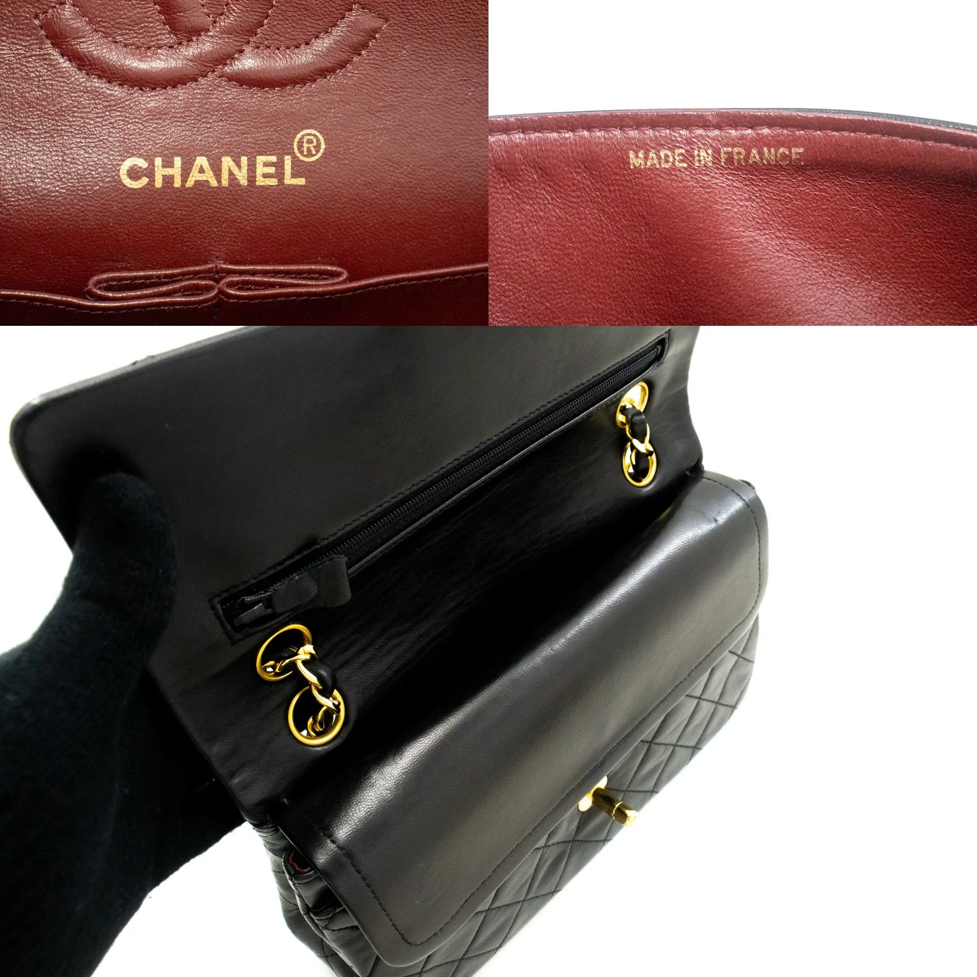 CHANEL Classic Double Flap 9" Chain Shoulder Bag Black Lambskin n33