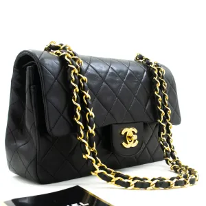 CHANEL Classic Double Flap 9" Chain Shoulder Bag Black Lambskin n33