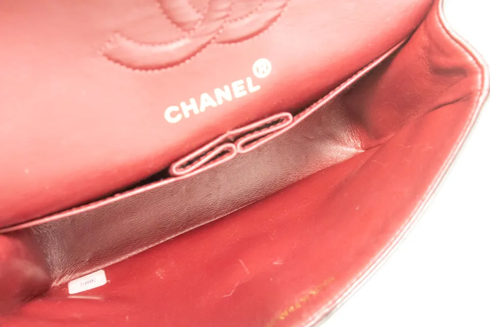 CHANEL Classic Double Flap 9" Chain Shoulder Bag Black Lambskin n95