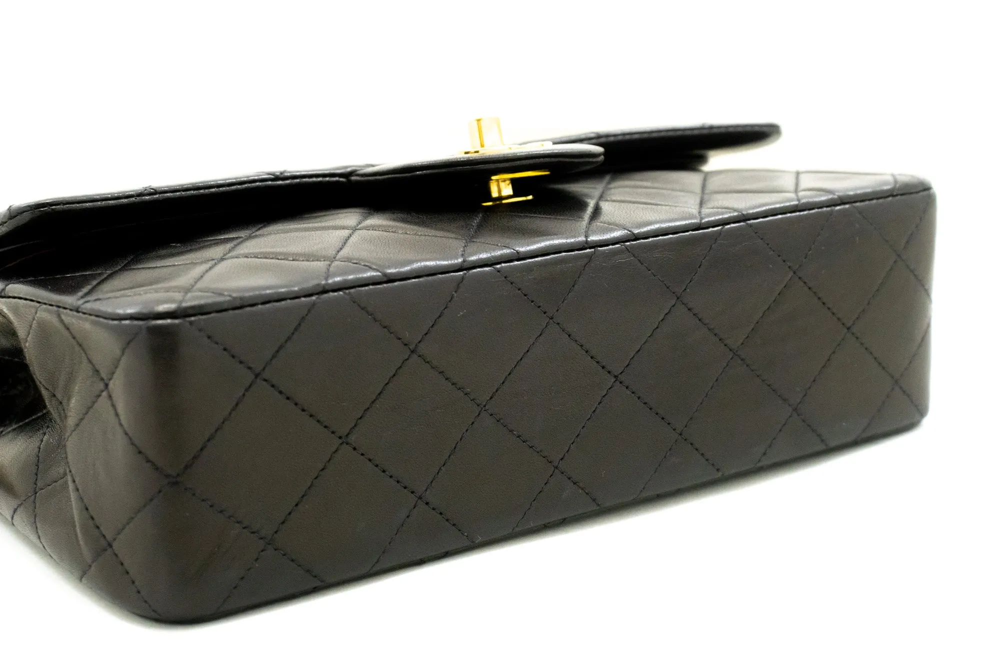 CHANEL Classic Double Flap 9" Chain Shoulder Bag Black Lambskin n95