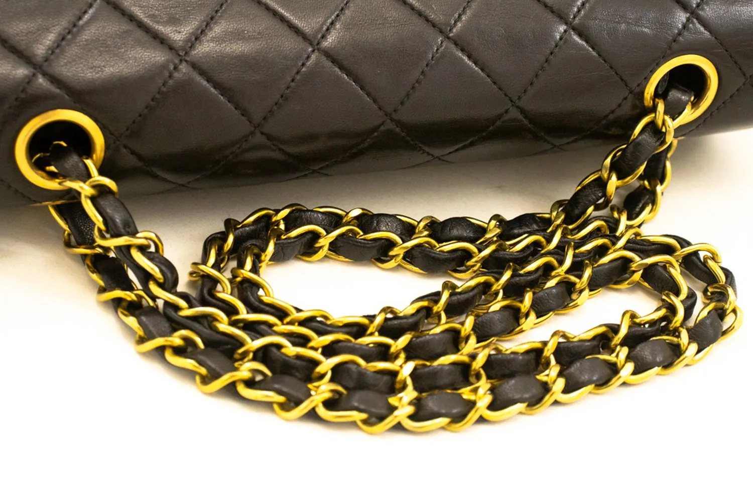 CHANEL Classic Double Flap 9" Chain Shoulder Bag Black Lambskin n95
