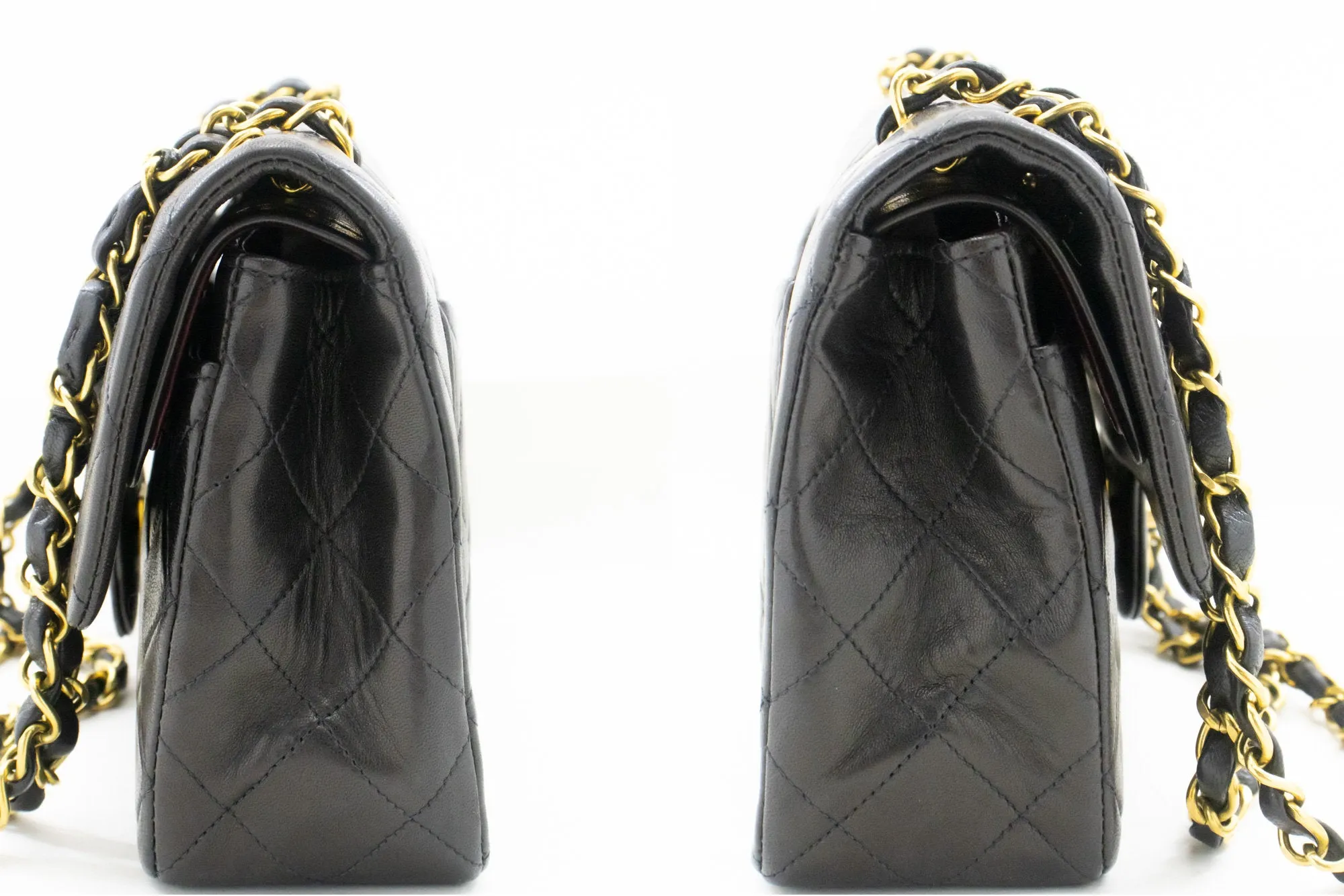 CHANEL Classic Double Flap 9" Chain Shoulder Bag Black Lambskin n95
