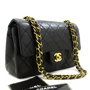 CHANEL Classic Double Flap 9" Chain Shoulder Bag Black Lambskin n95