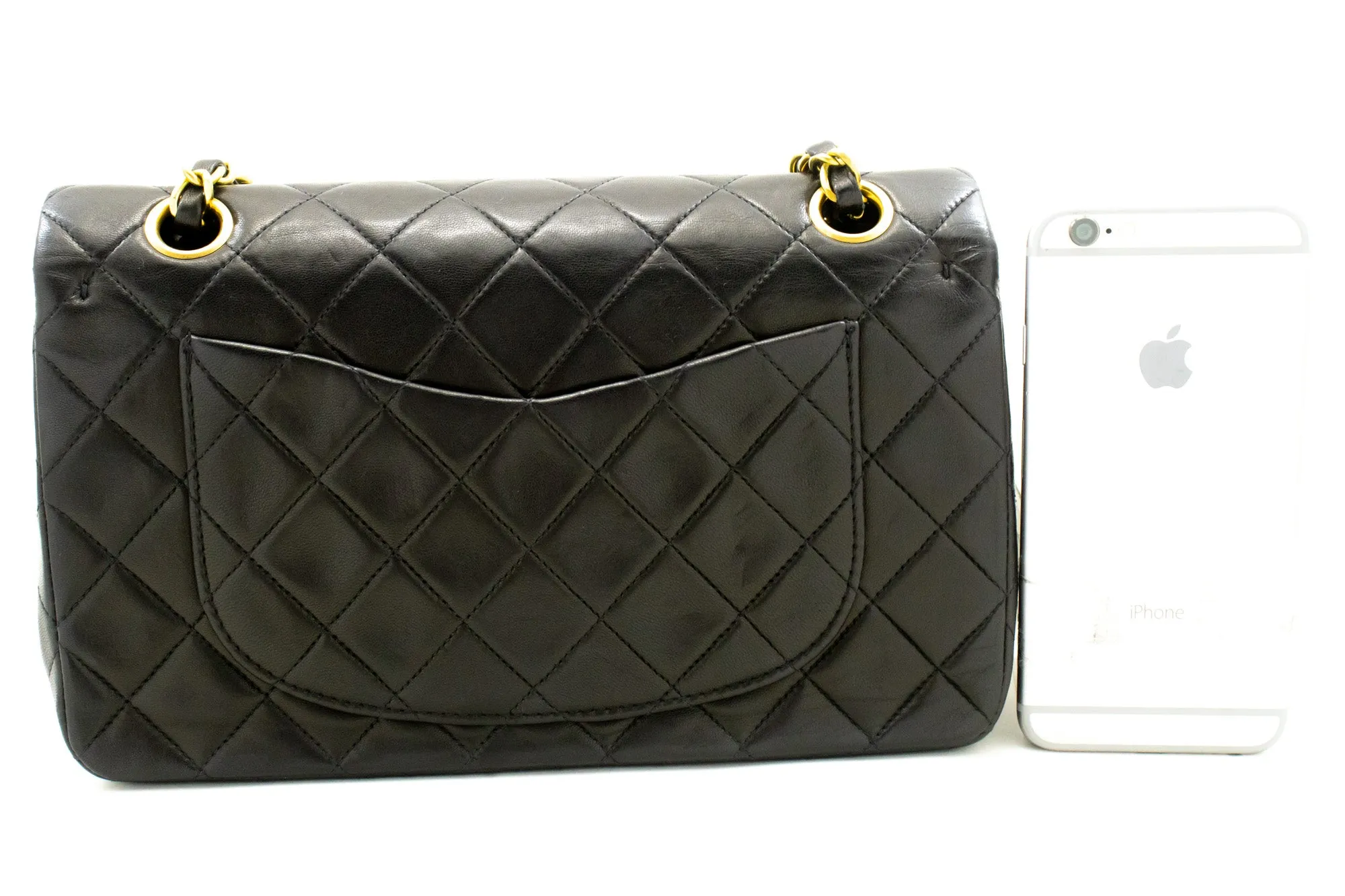 CHANEL Classic Double Flap 9" Chain Shoulder Bag Black Lambskin n95