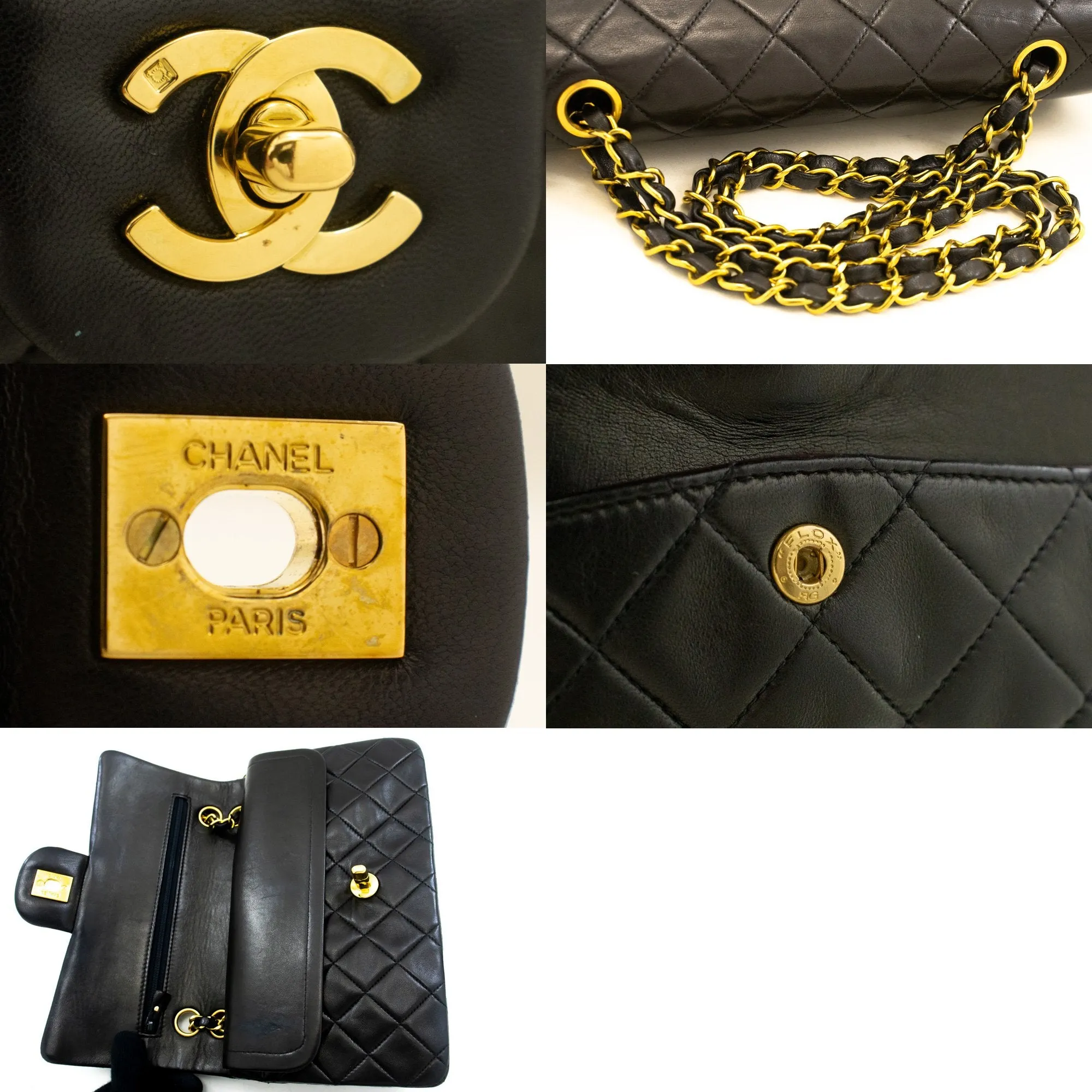 CHANEL Classic Double Flap 9" Chain Shoulder Bag Black Lambskin n95