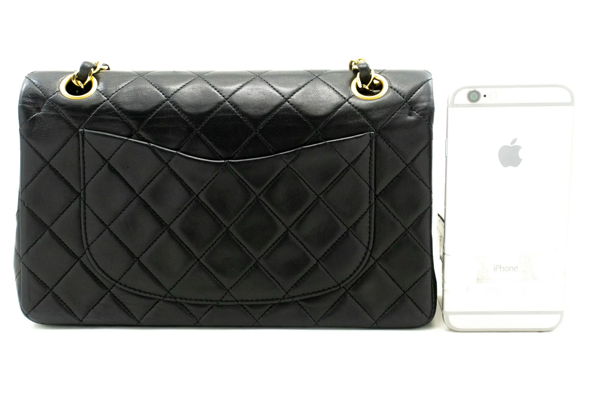 CHANEL Classic Double Flap 9" Chain Shoulder Bag Black Lambskin p02