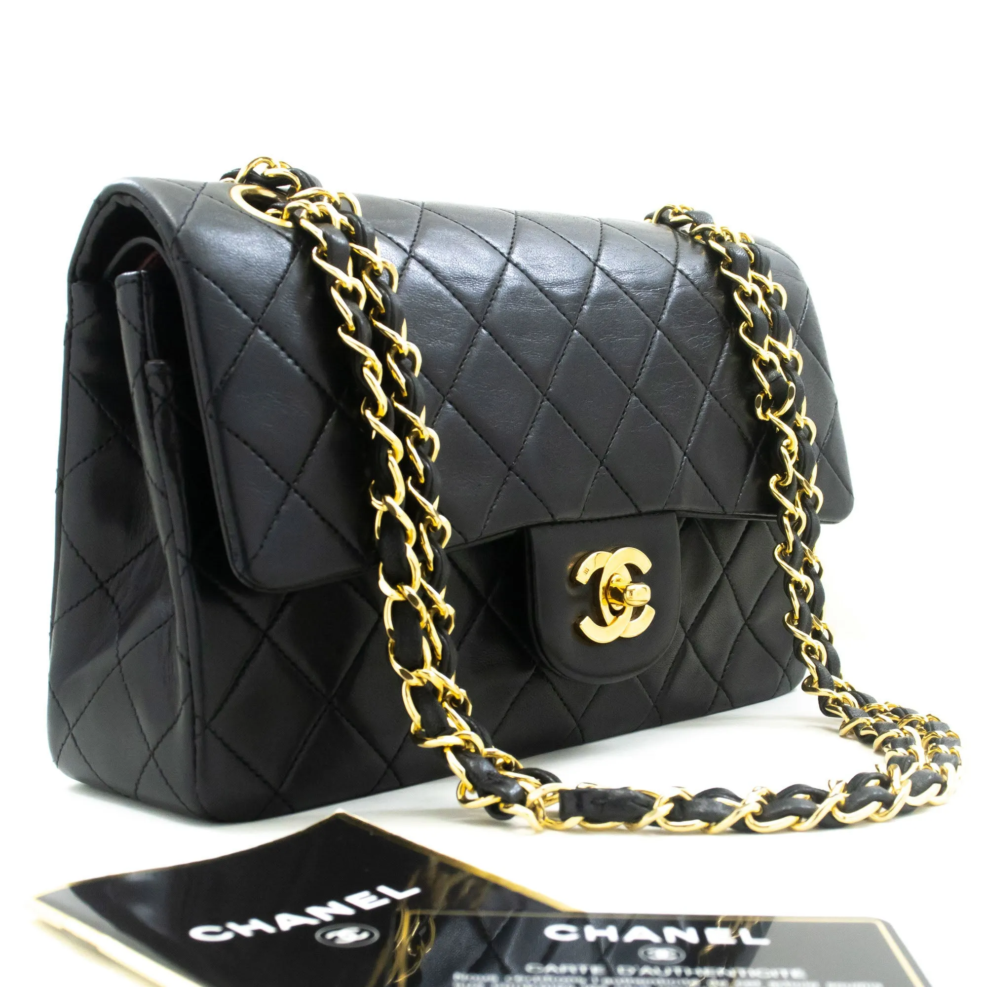 CHANEL Classic Double Flap 9" Chain Shoulder Bag Black Lambskin p02