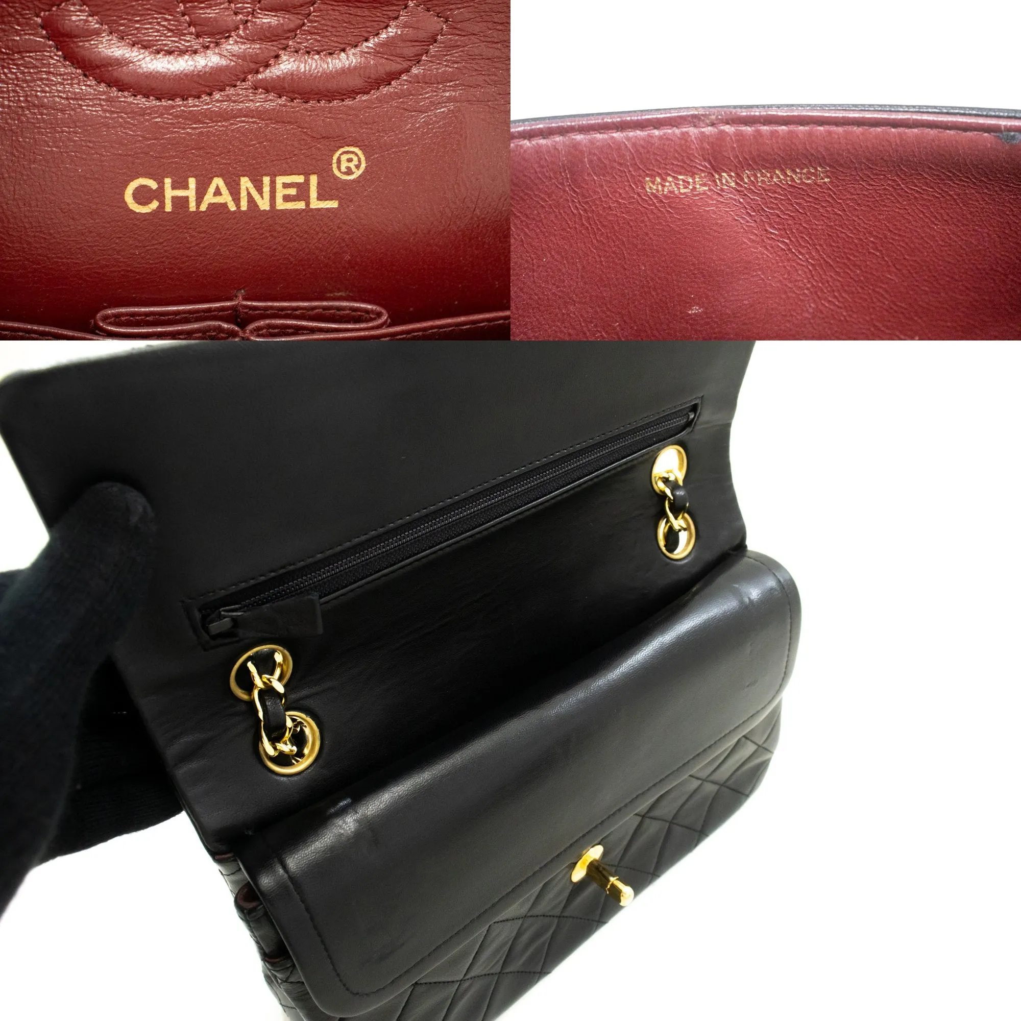 CHANEL Classic Double Flap 9" Chain Shoulder Bag Black Lambskin p02