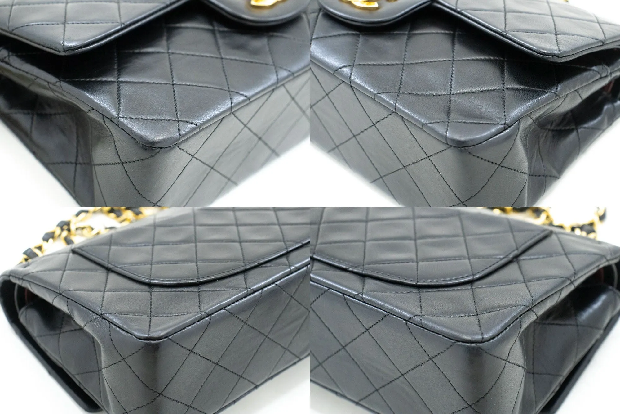 CHANEL Classic Double Flap 9" Chain Shoulder Bag Black Lambskin p02