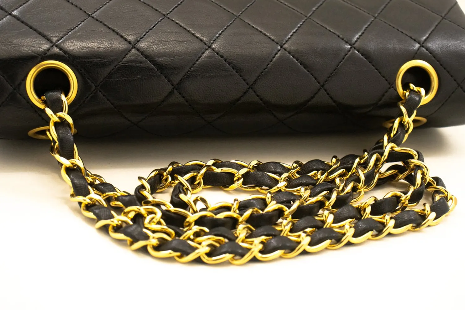 CHANEL Classic Double Flap 9" Chain Shoulder Bag Black Lambskin p02
