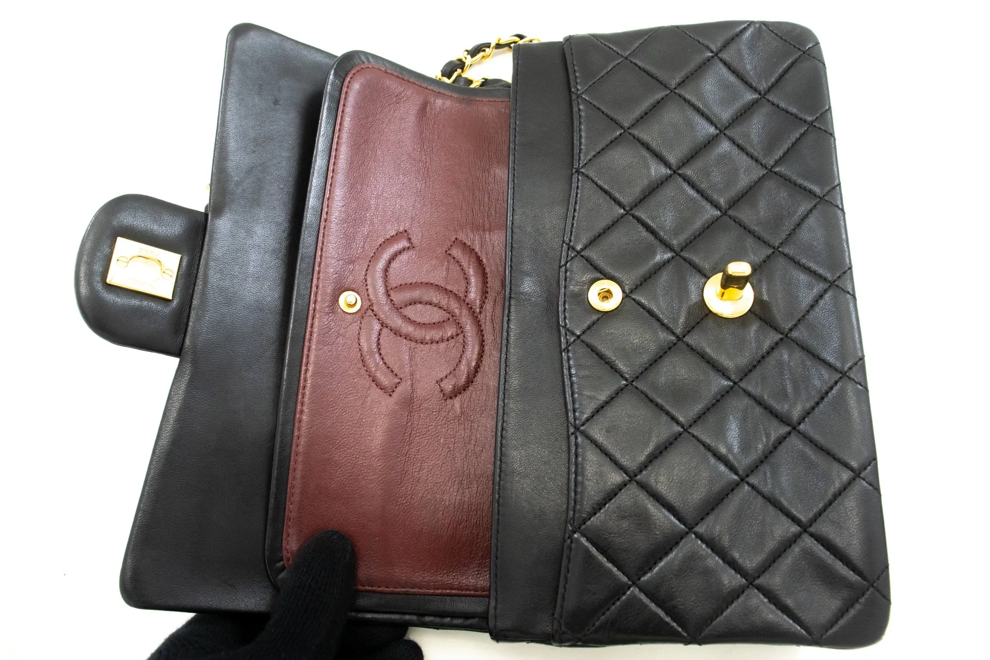 CHANEL Classic Double Flap 9" Chain Shoulder Bag Black Lambskin p02