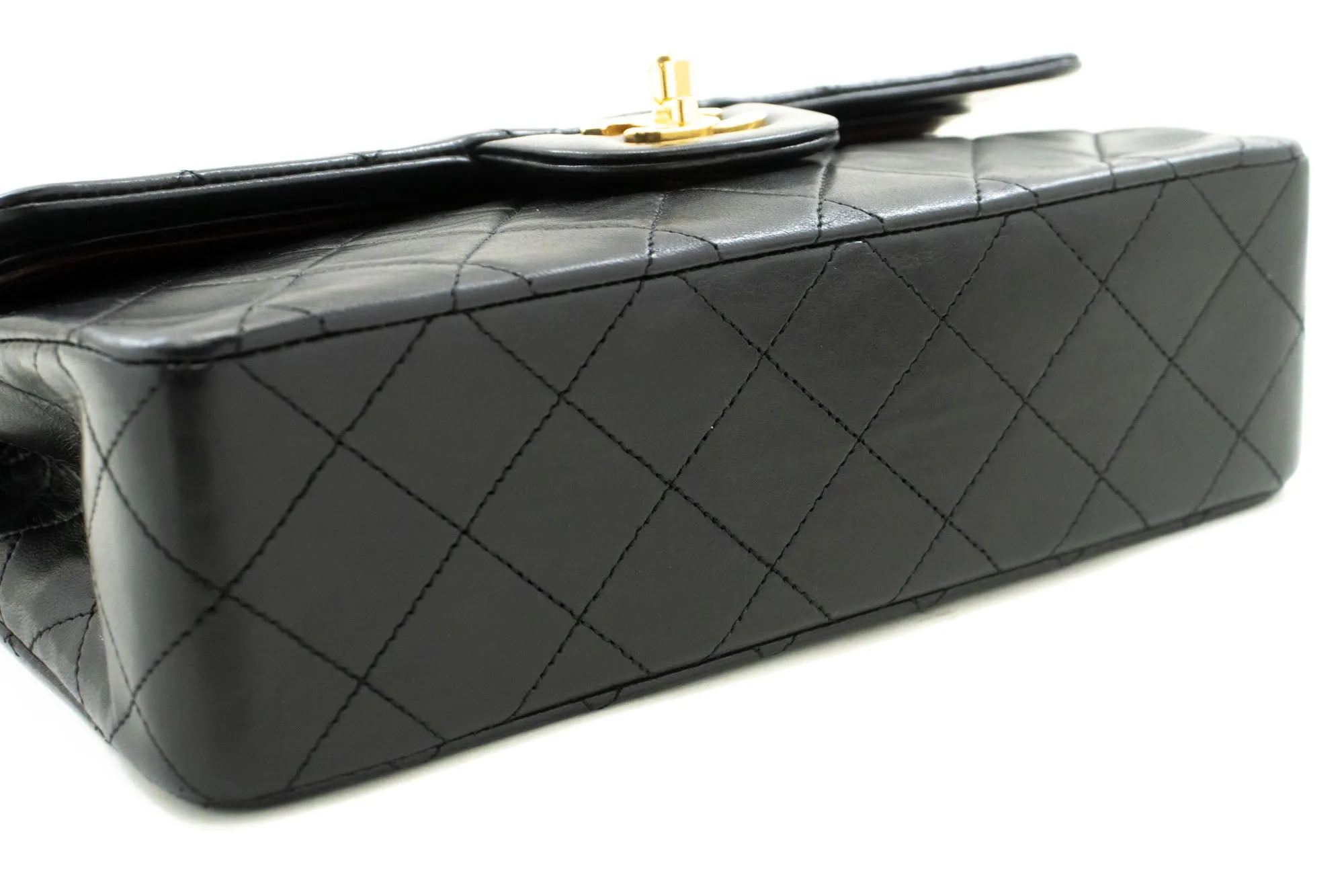 CHANEL Classic Double Flap 9" Chain Shoulder Bag Black Lambskin p02