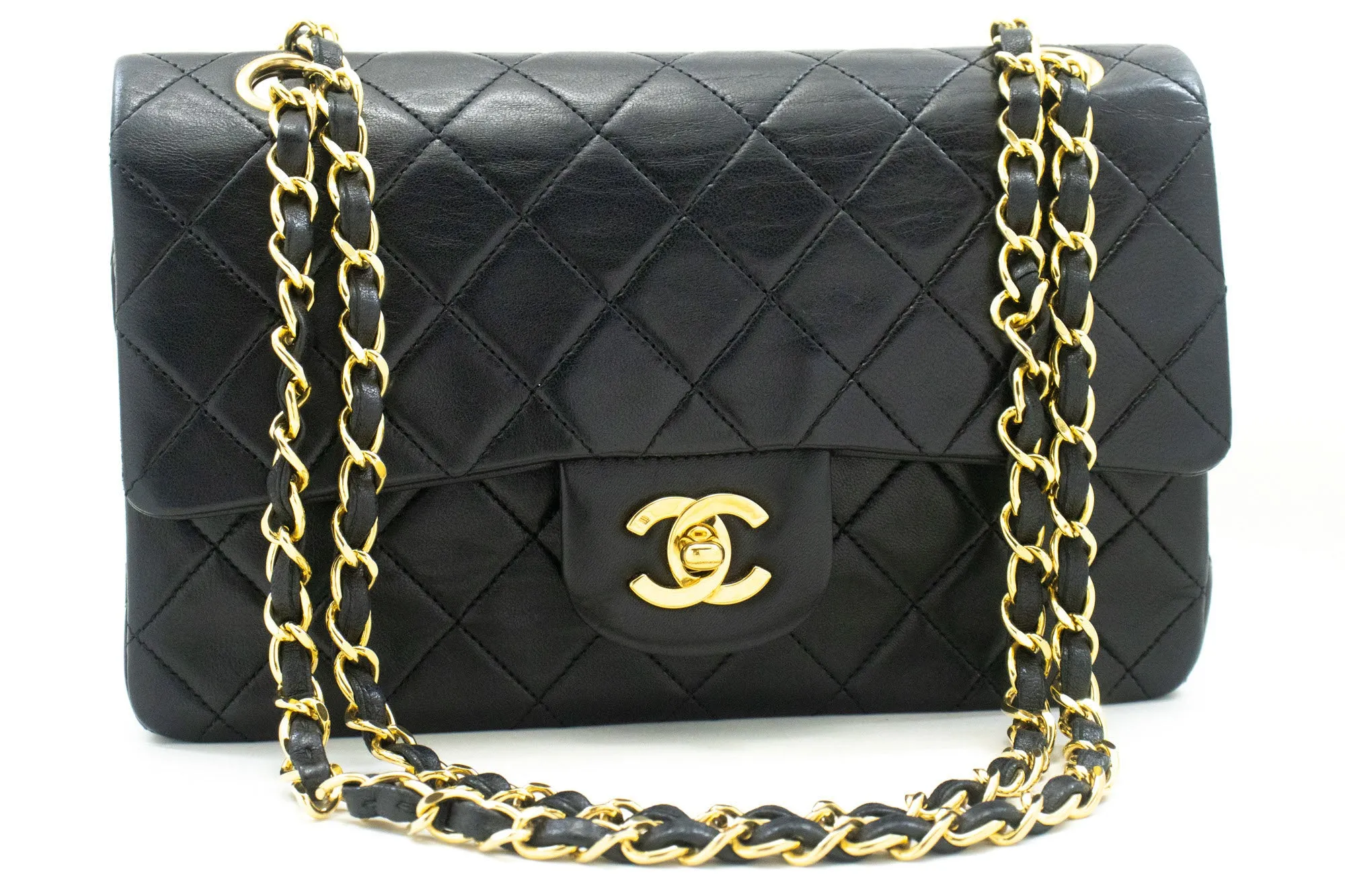 CHANEL Classic Double Flap 9" Chain Shoulder Bag Black Lambskin p02