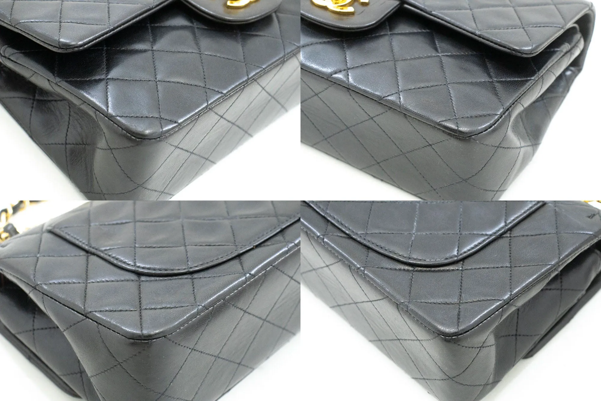 CHANEL Classic Double Flap 9" Chain Shoulder Bag Black Lambskin p54