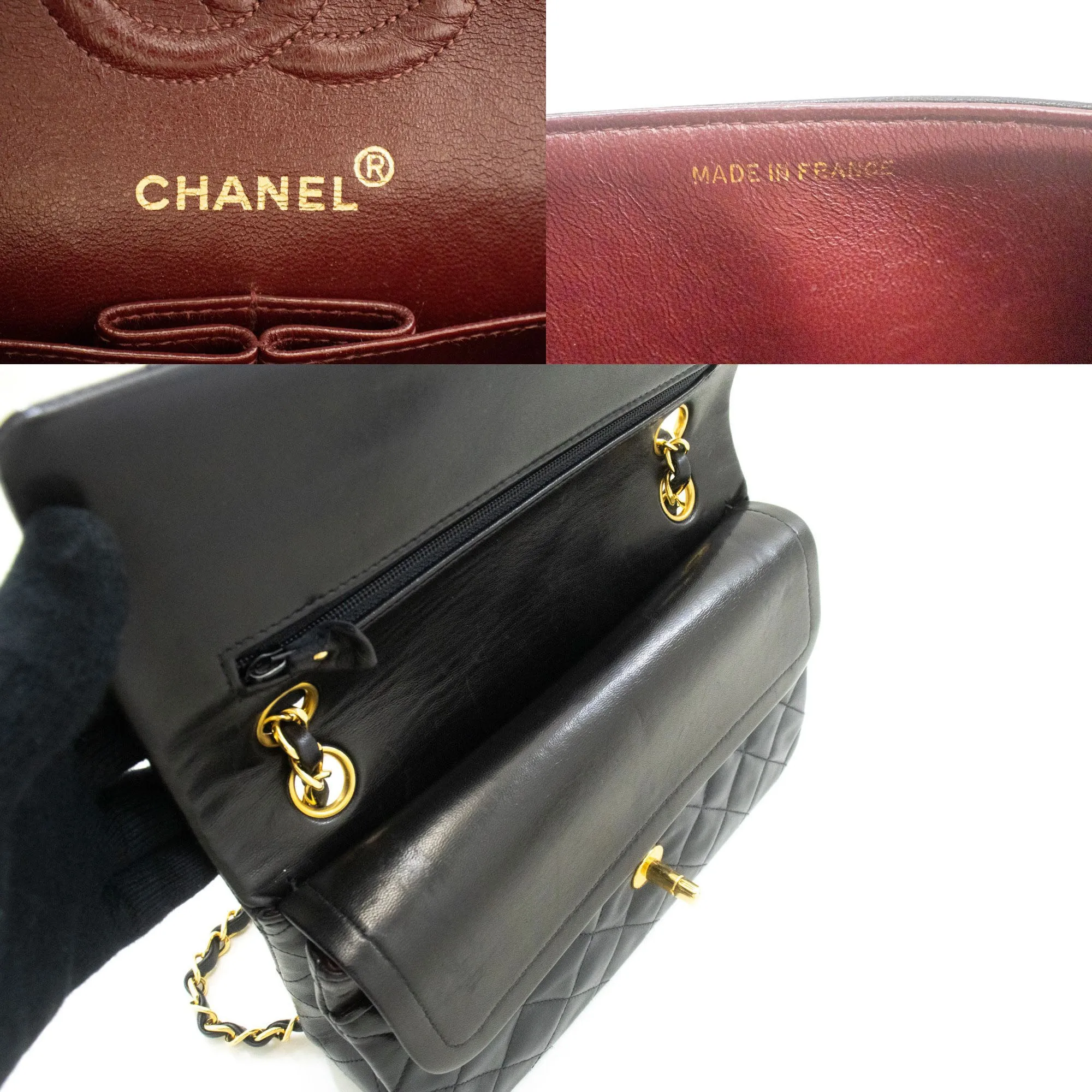 CHANEL Classic Double Flap 9" Chain Shoulder Bag Black Lambskin p54