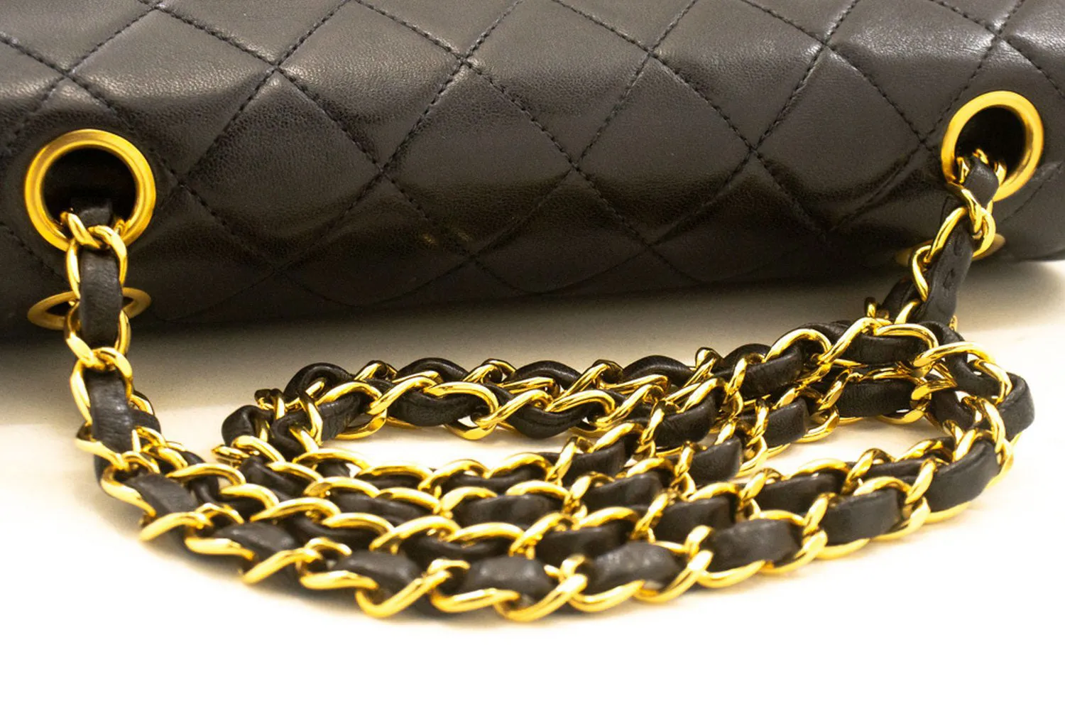 CHANEL Classic Double Flap 9" Chain Shoulder Bag Black Lambskin p54