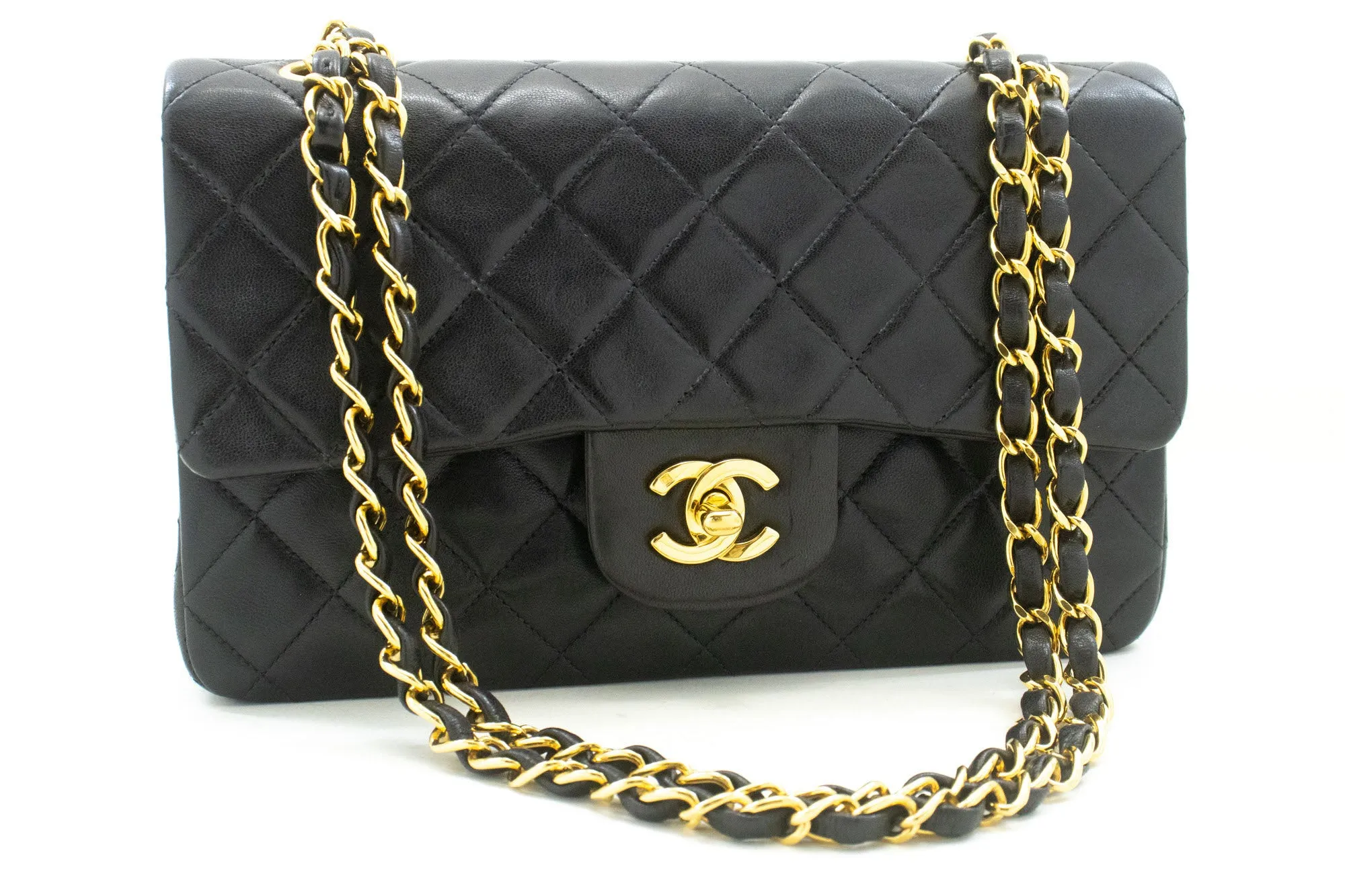 CHANEL Classic Double Flap 9" Chain Shoulder Bag Black Lambskin p54
