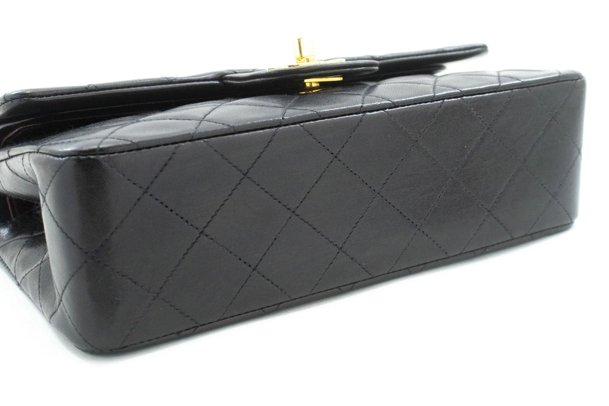 CHANEL Classic Double Flap 9" Chain Shoulder Bag Black Lambskin p54