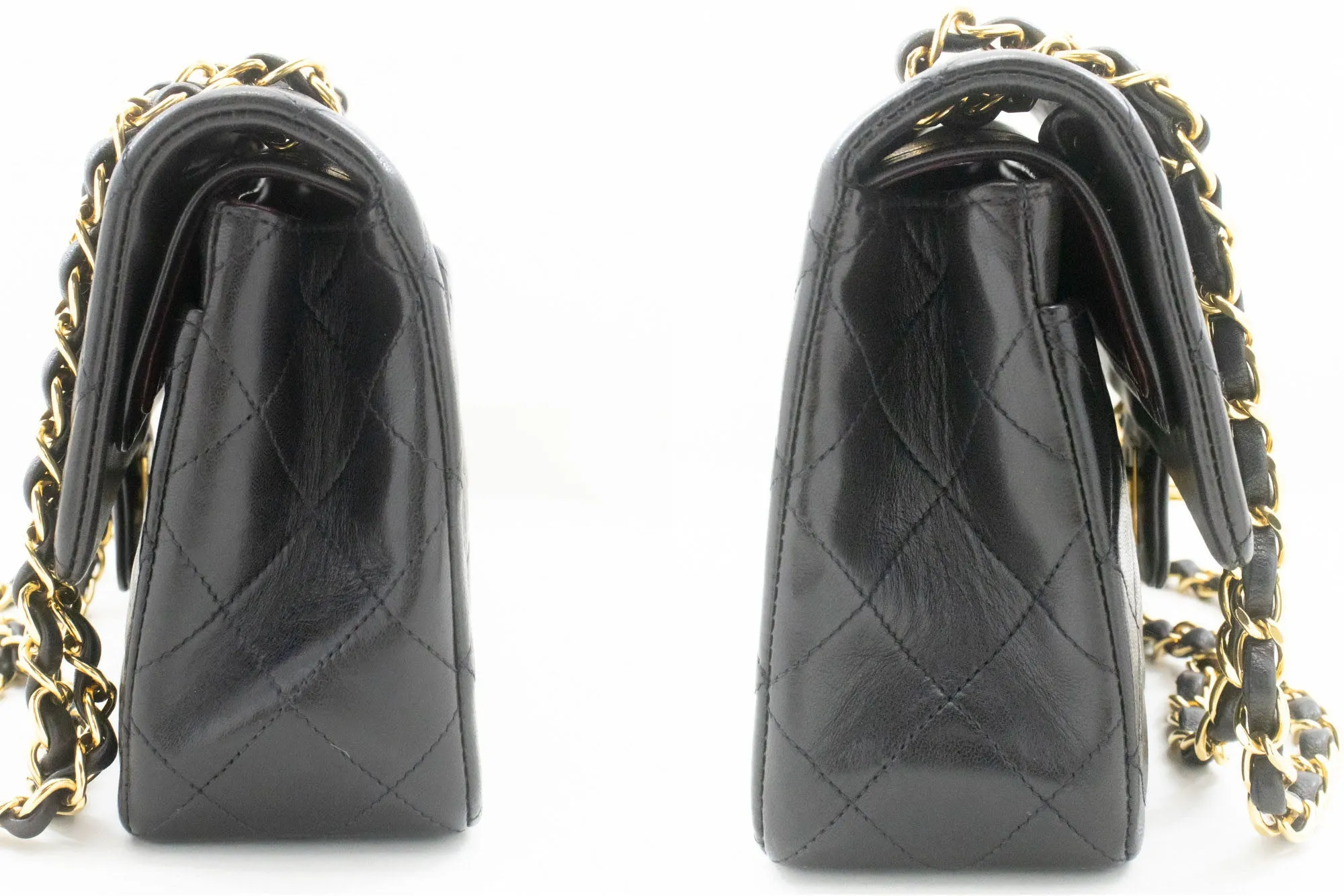 CHANEL Classic Double Flap 9" Chain Shoulder Bag Black Lambskin p54