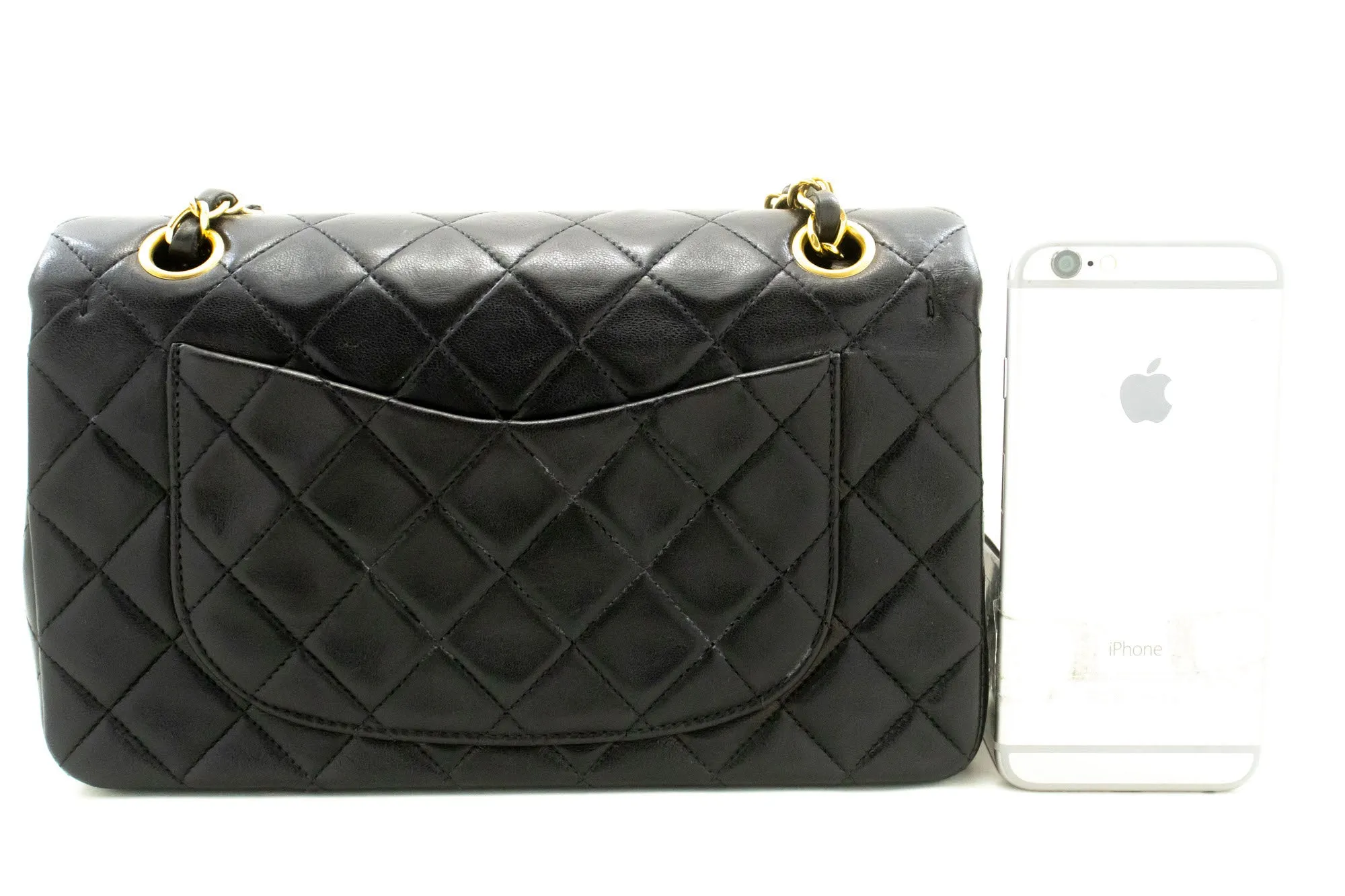 CHANEL Classic Double Flap 9" Chain Shoulder Bag Black Lambskin p54