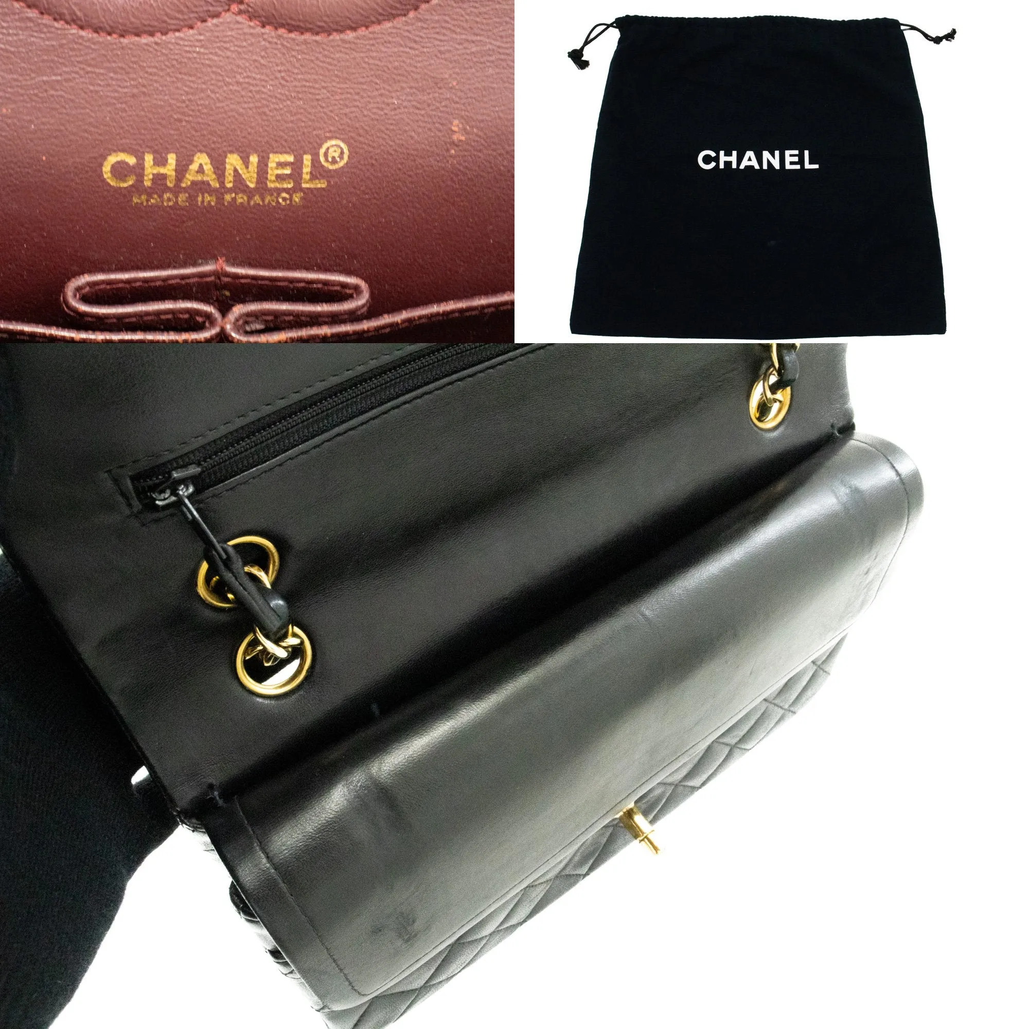 CHANEL Classic Double Flap Medium Chain Shoulder Bag Black Lamb k61