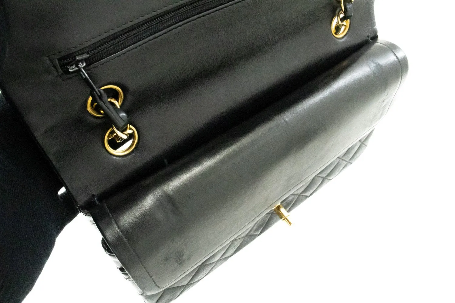 CHANEL Classic Double Flap Medium Chain Shoulder Bag Black Lamb k61