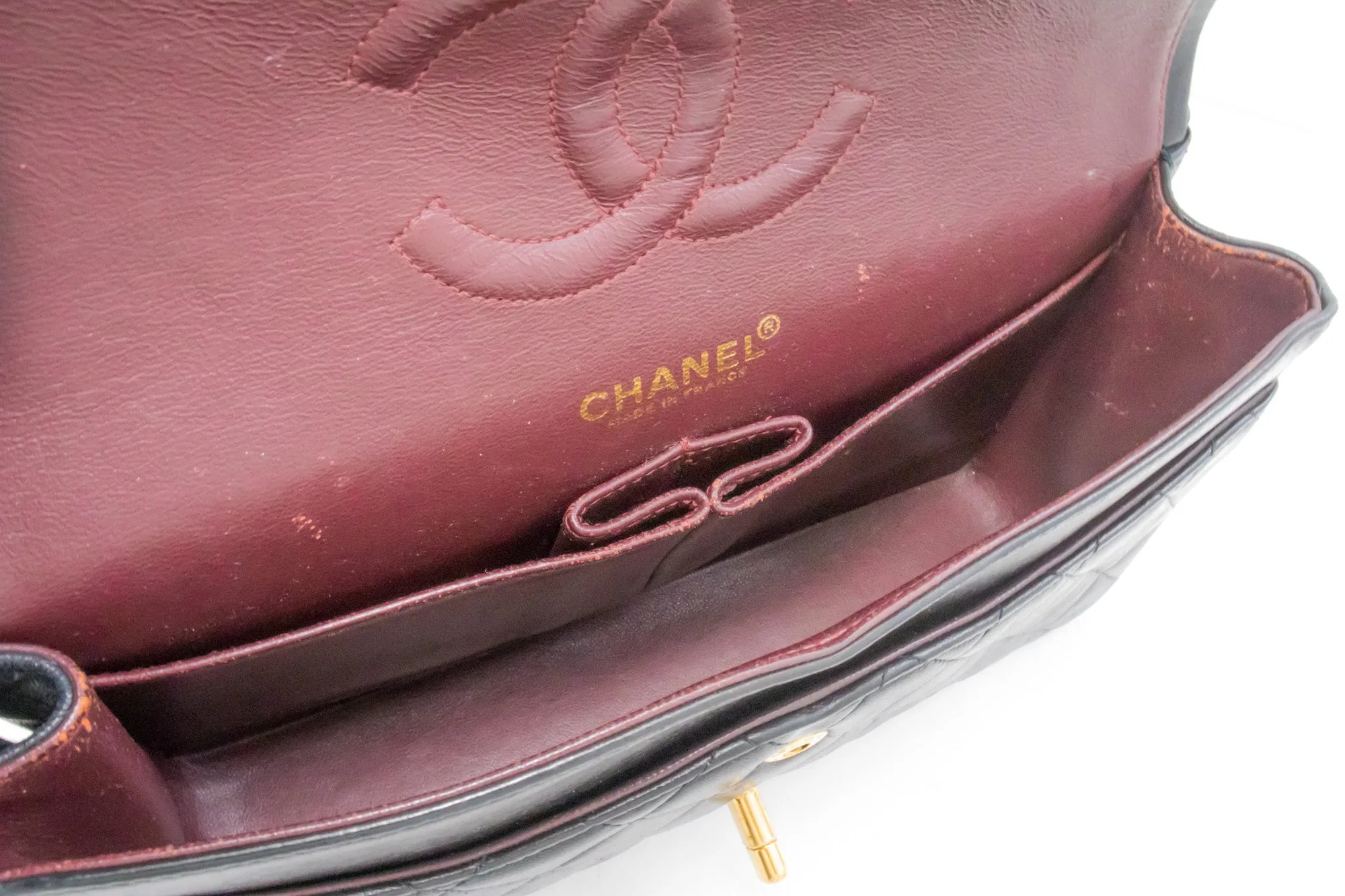 CHANEL Classic Double Flap Medium Chain Shoulder Bag Black Lamb k61