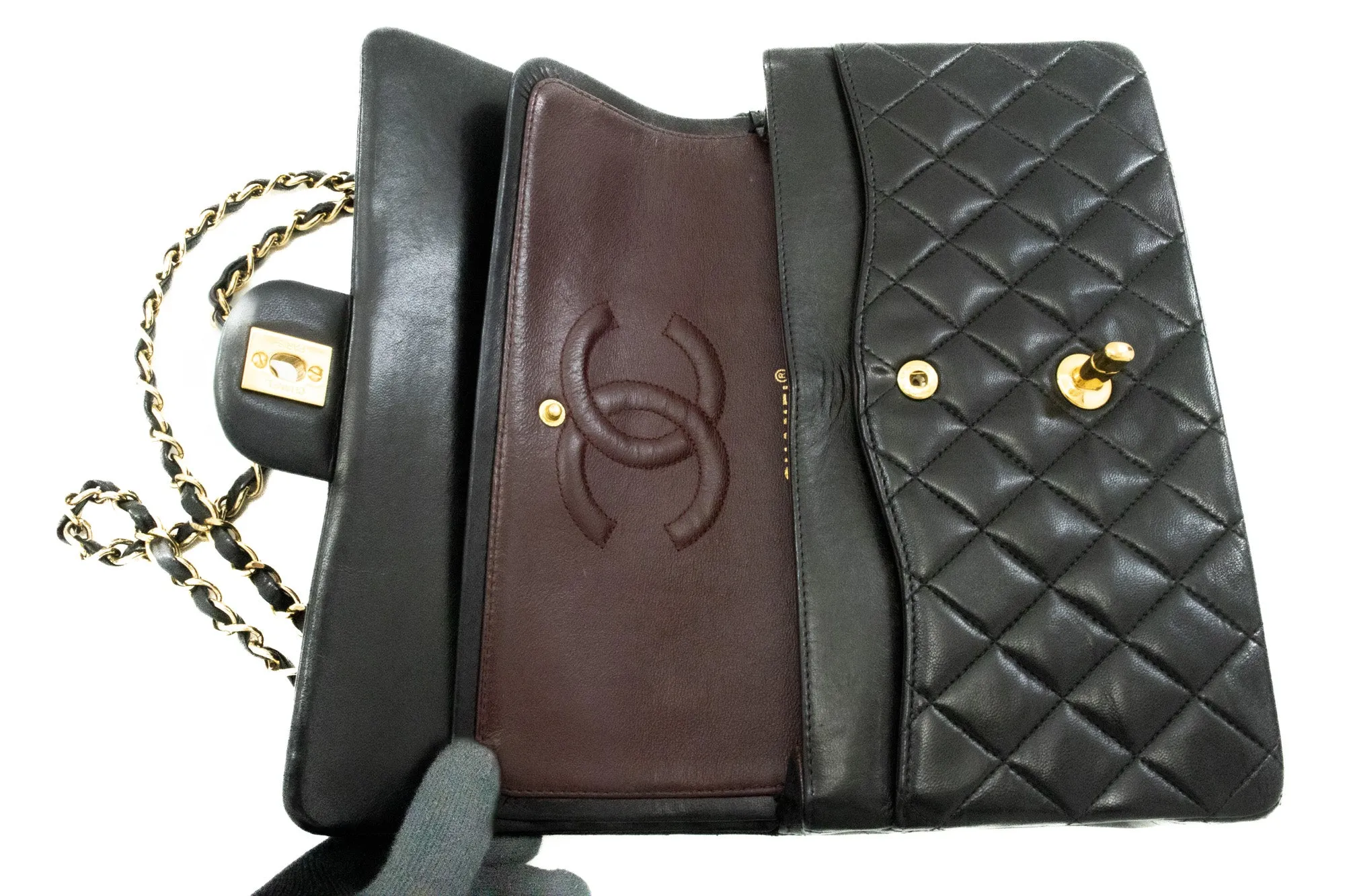CHANEL Classic Double Flap Medium Chain Shoulder Bag Black Lamb k61
