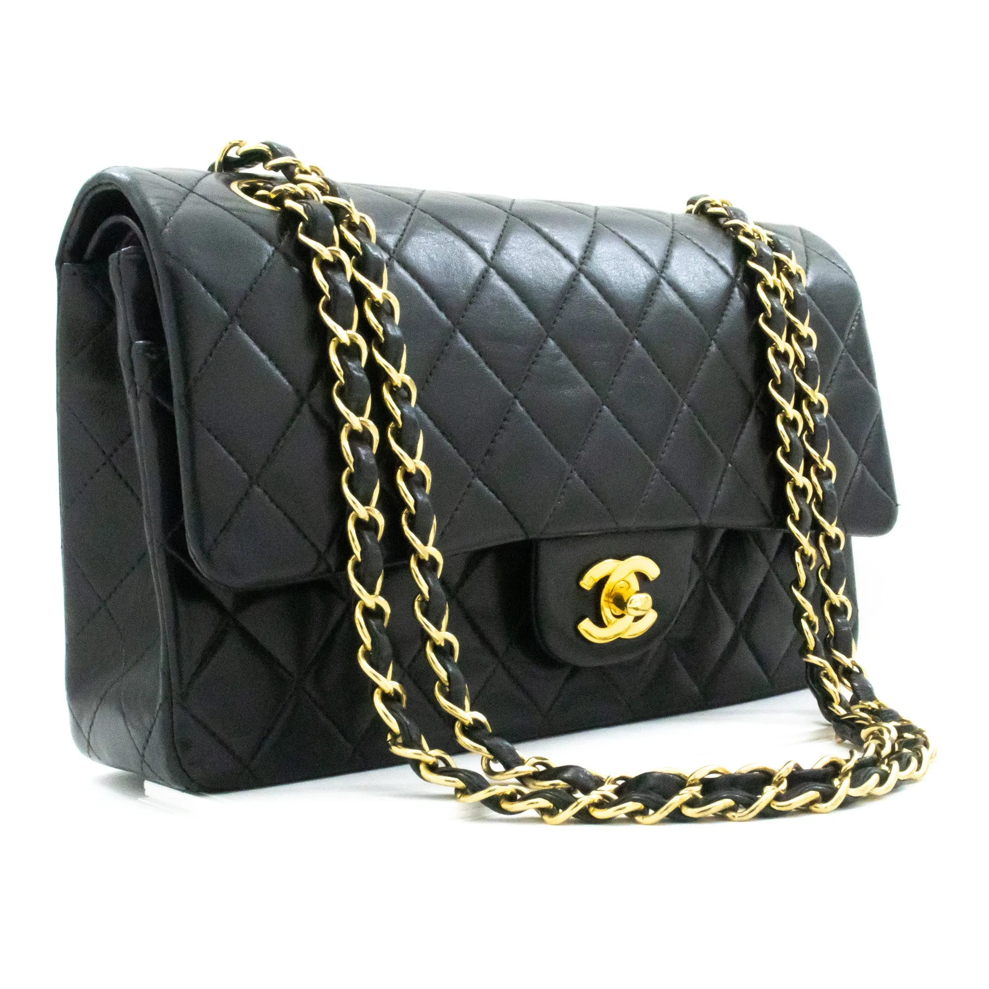 CHANEL Classic Double Flap Medium Chain Shoulder Bag Black Lamb k61