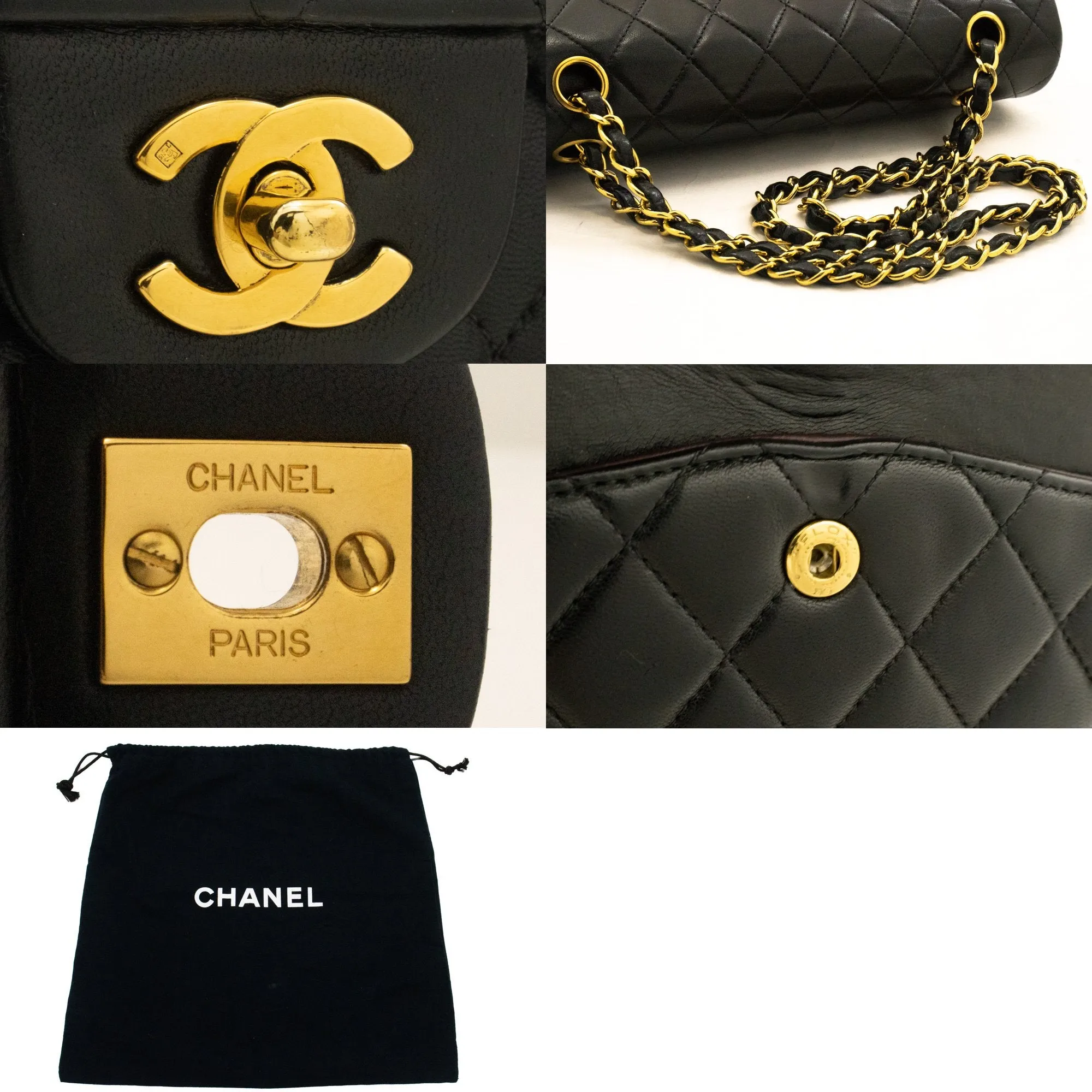 CHANEL Classic Double Flap Medium Chain Shoulder Bag Black Lamb k61