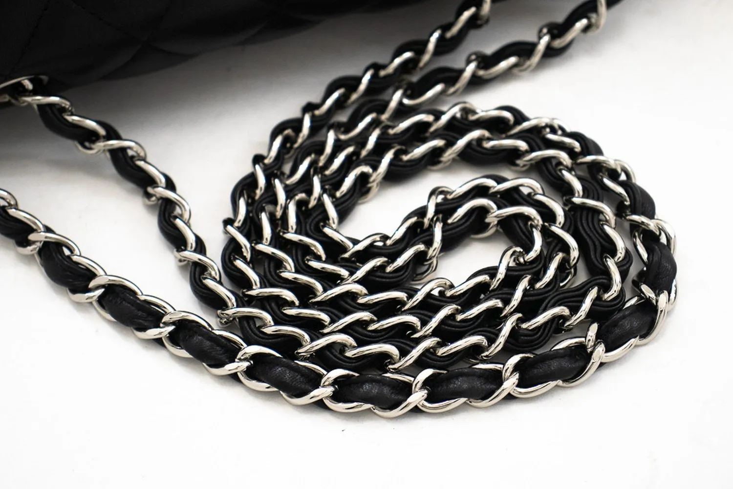 CHANEL Classic Large 11" Chain Shoulder Bag Flap Black Lambskin j42